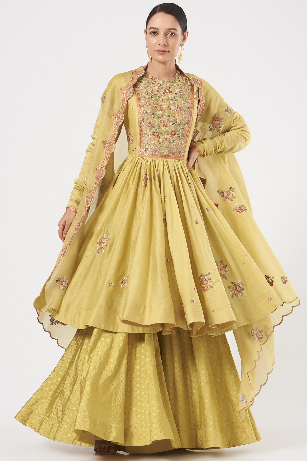 Yellow Brocade Sharara Set
