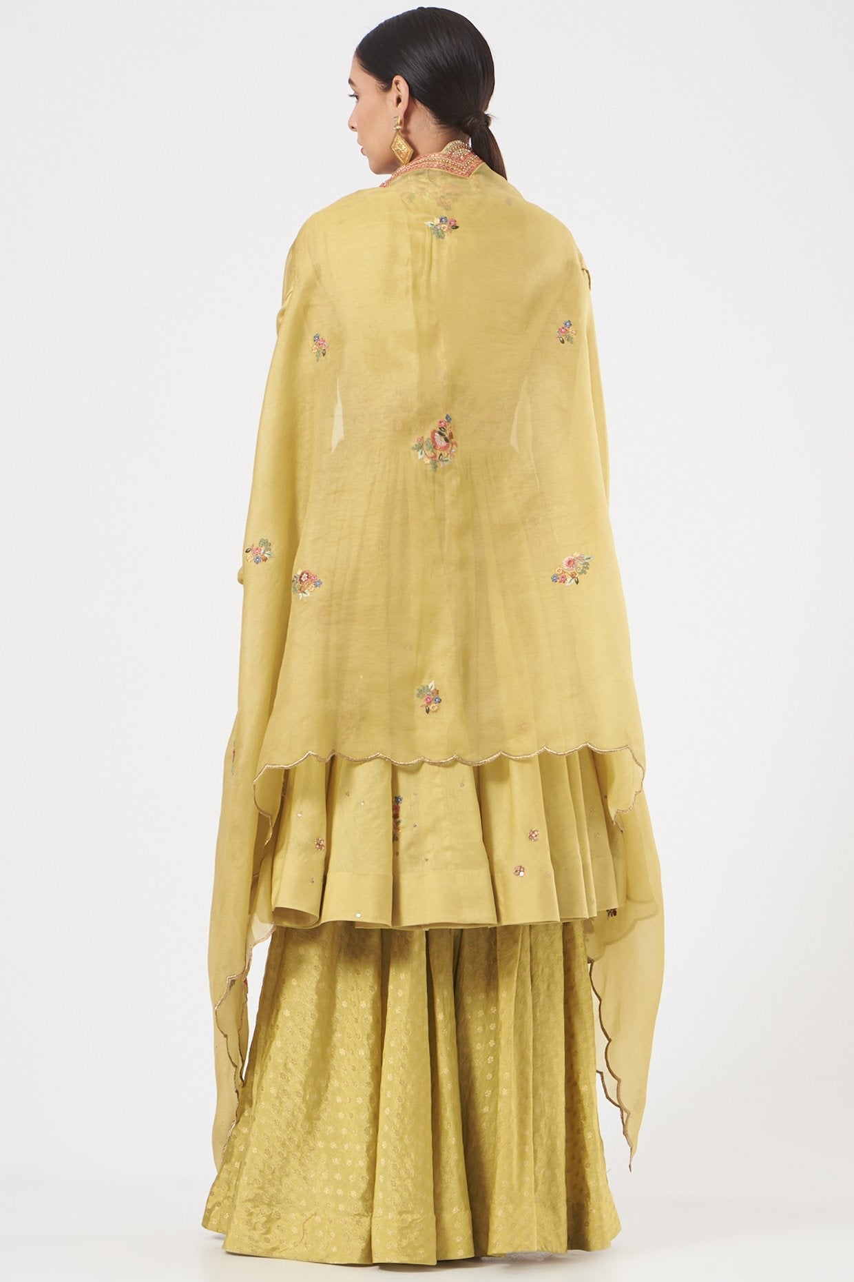 Yellow Brocade Sharara Set