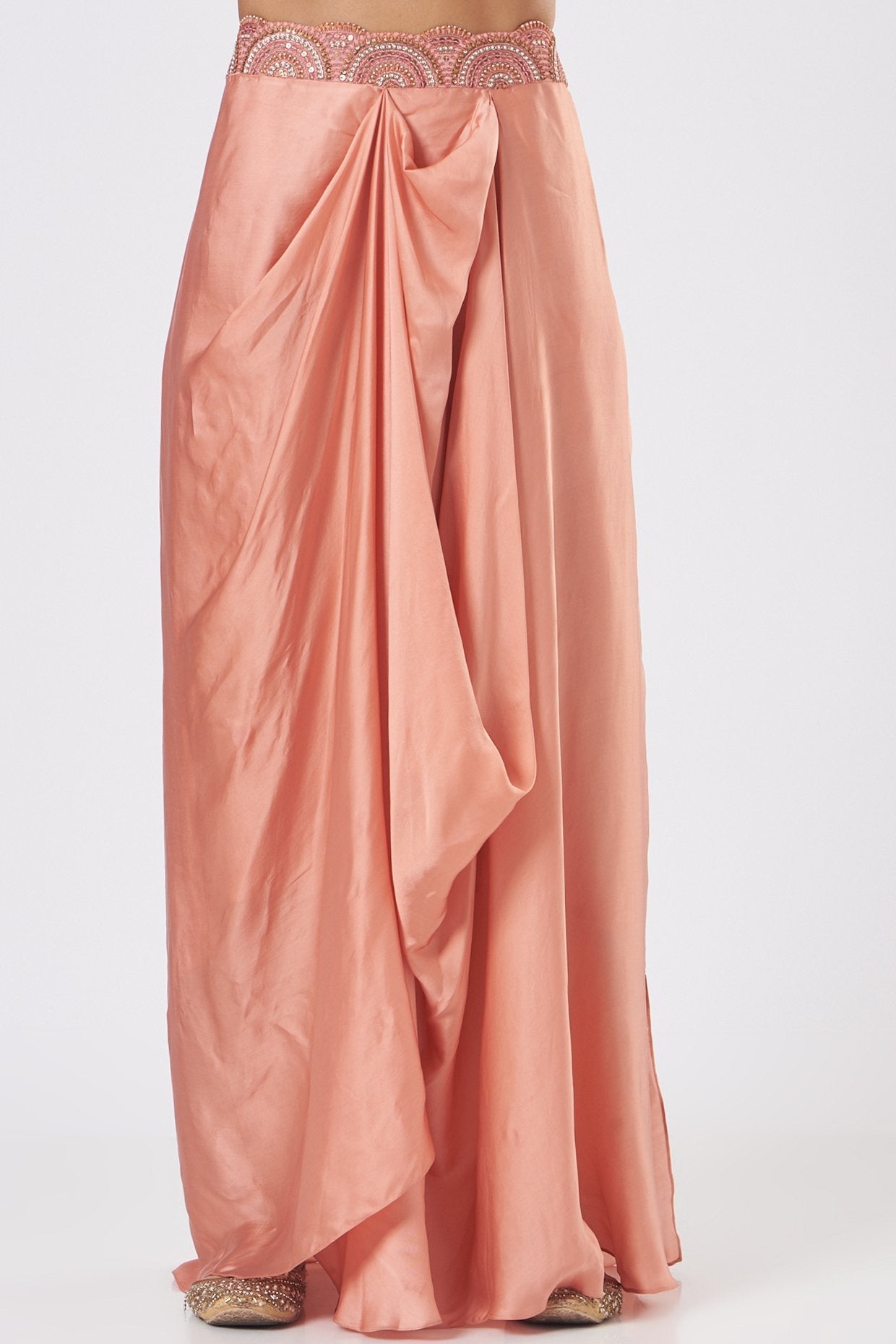 Coral Satin Draped Skirt Set