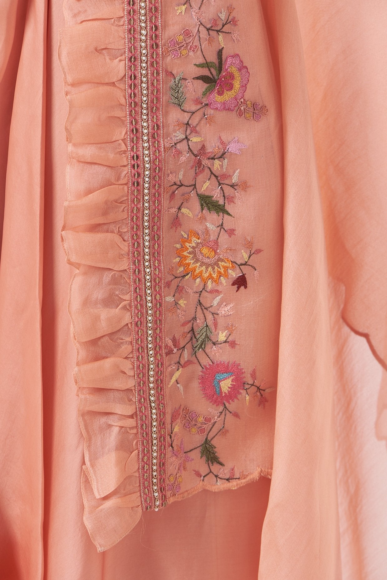 Coral Satin Draped Skirt Set