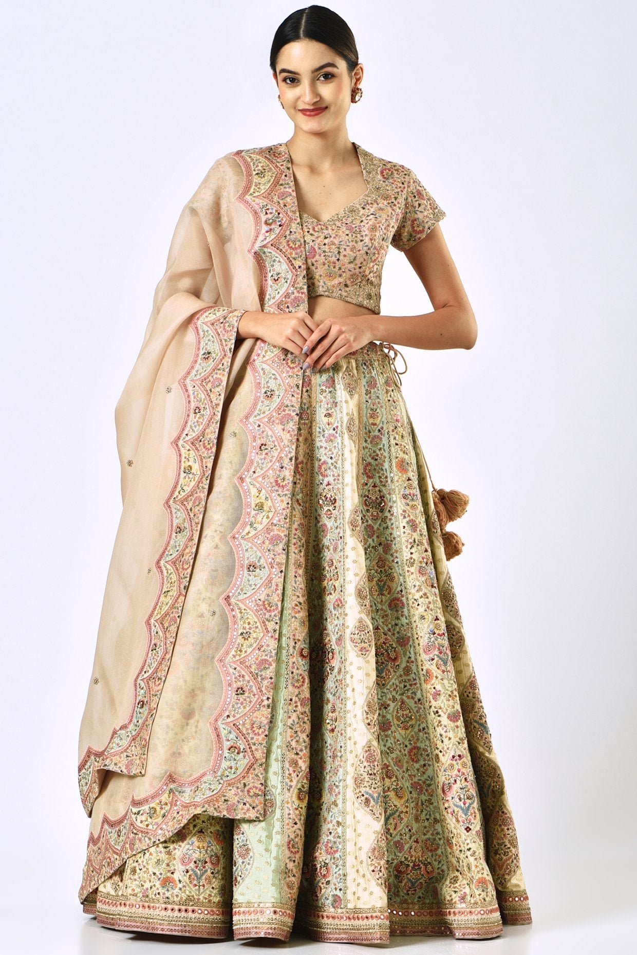 Pastel Peach Embroidered Lehenga Set