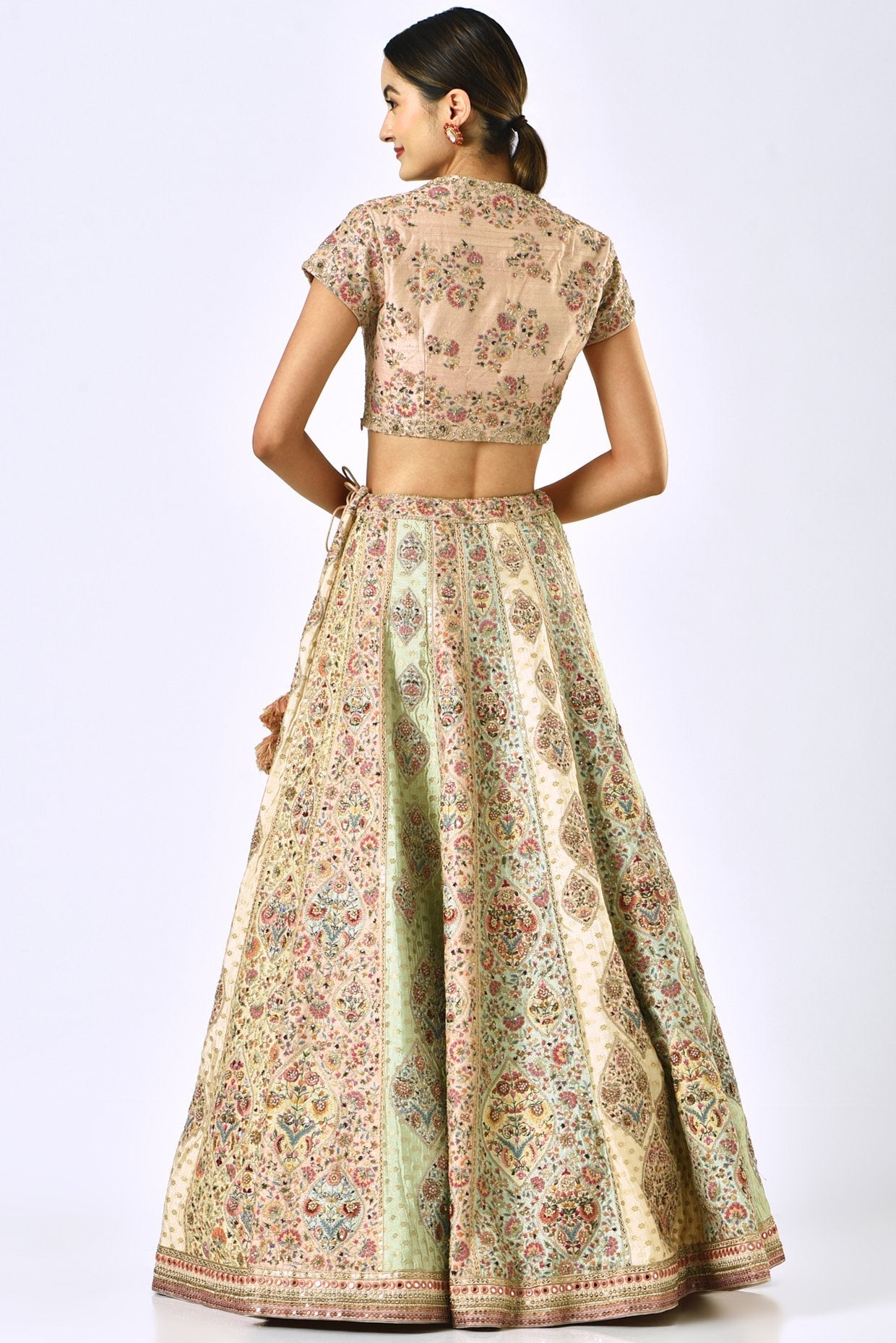 Pastel Peach Embroidered Lehenga Set