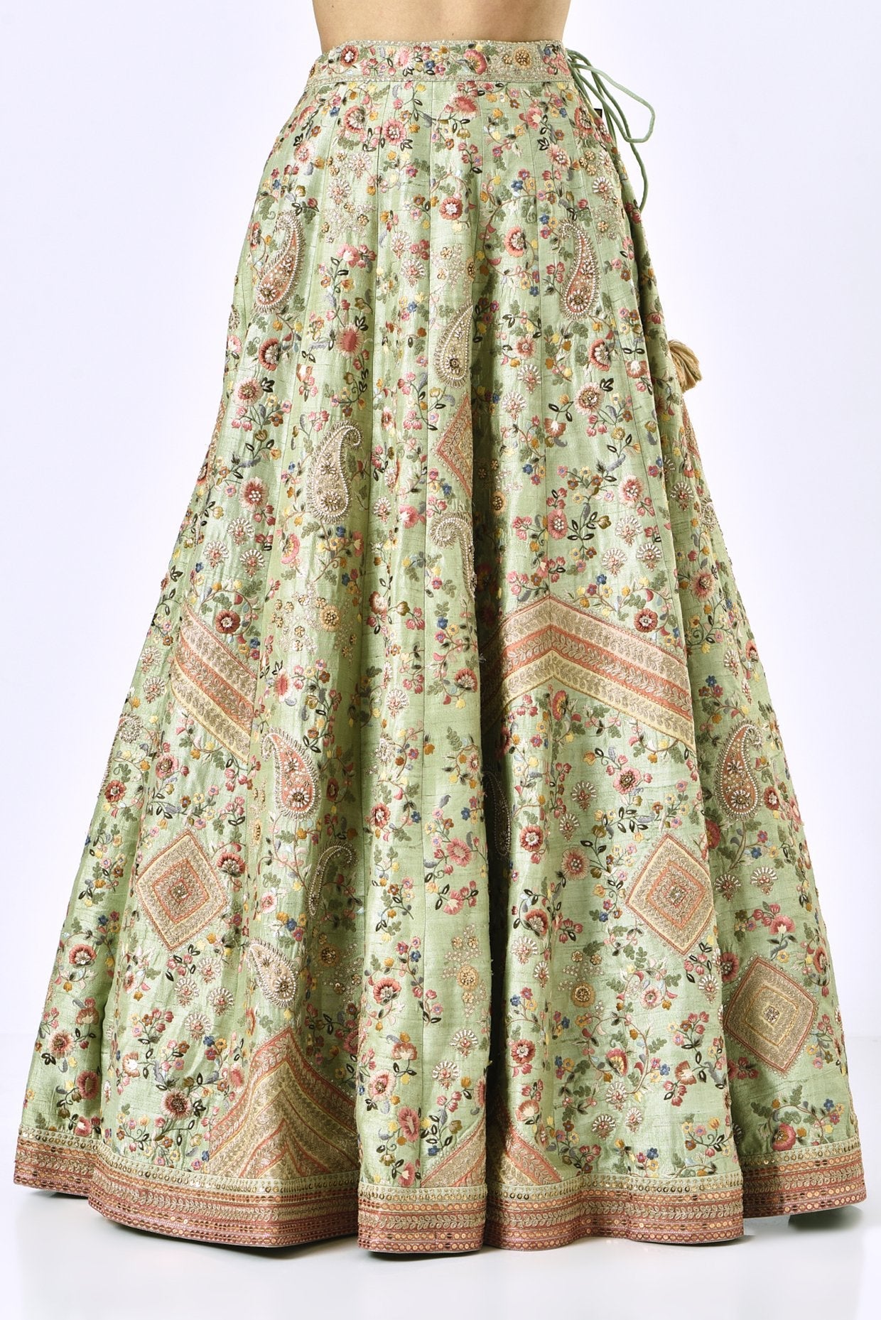 Pista Green Embroidered Lehenga Set
