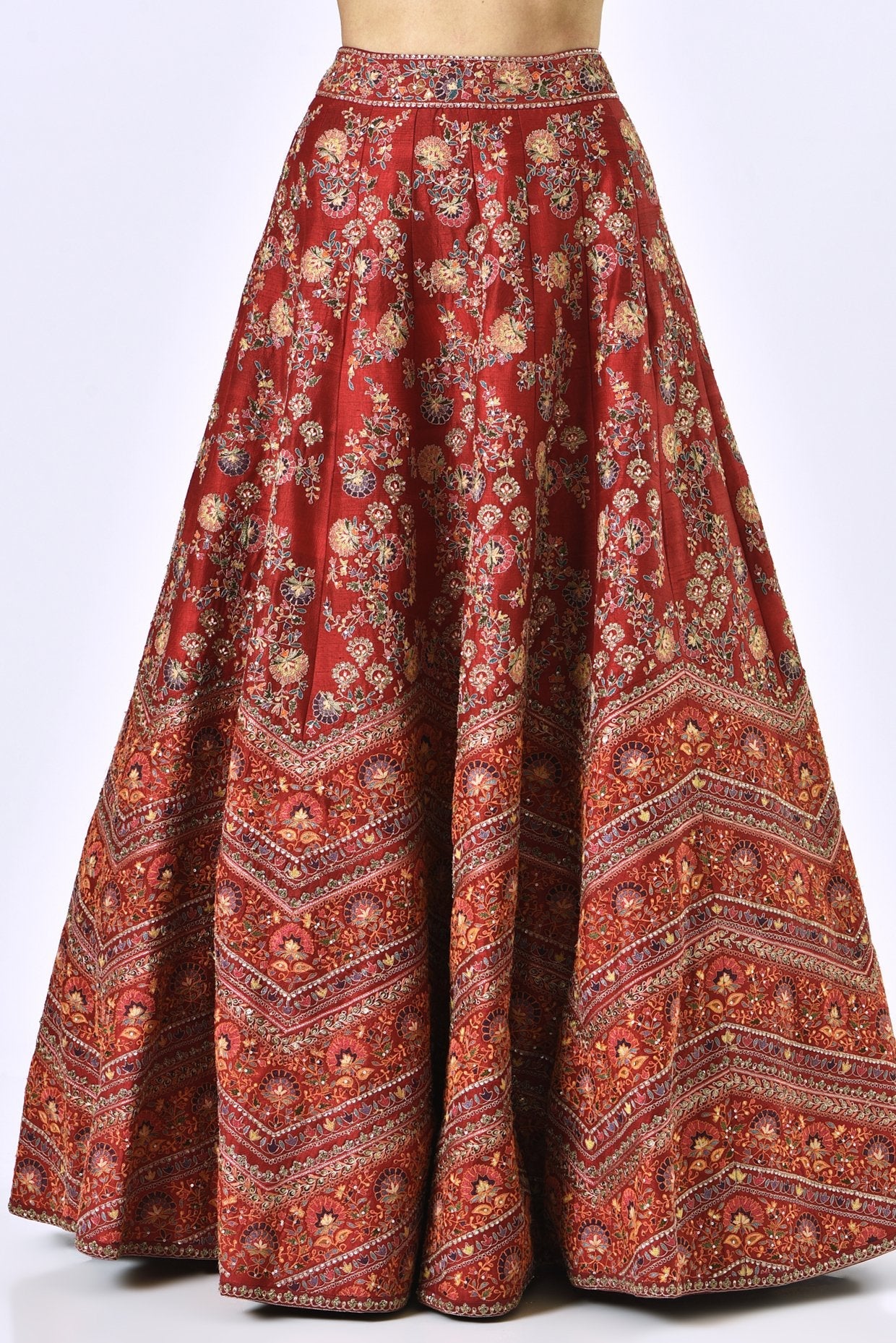 Blood Red Embroidered Lehenga Set