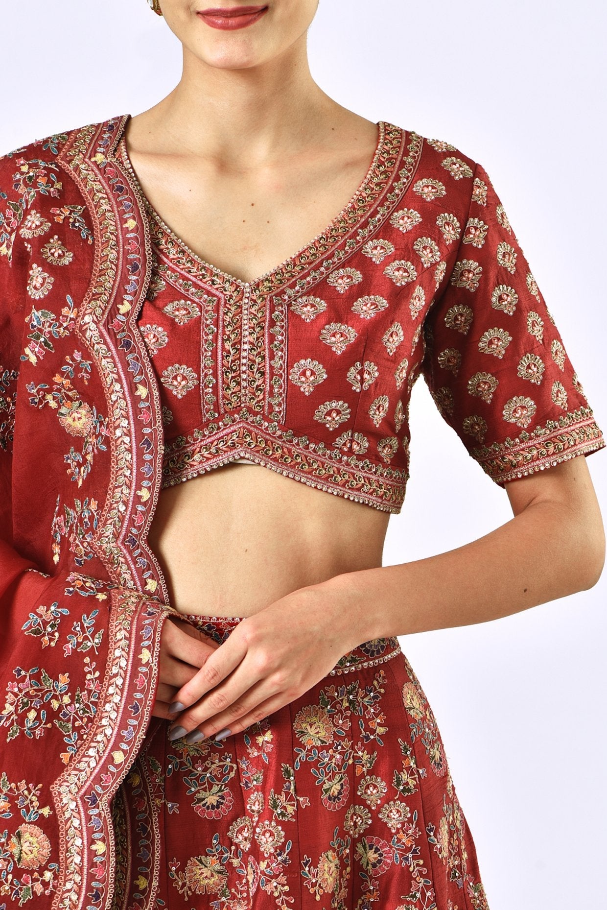 Blood Red Embroidered Lehenga Set