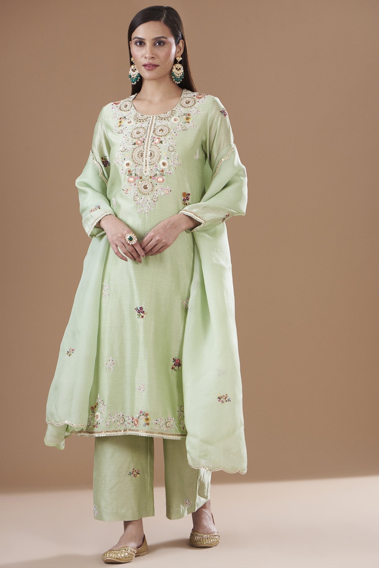 Green Chanderi Kurta Set