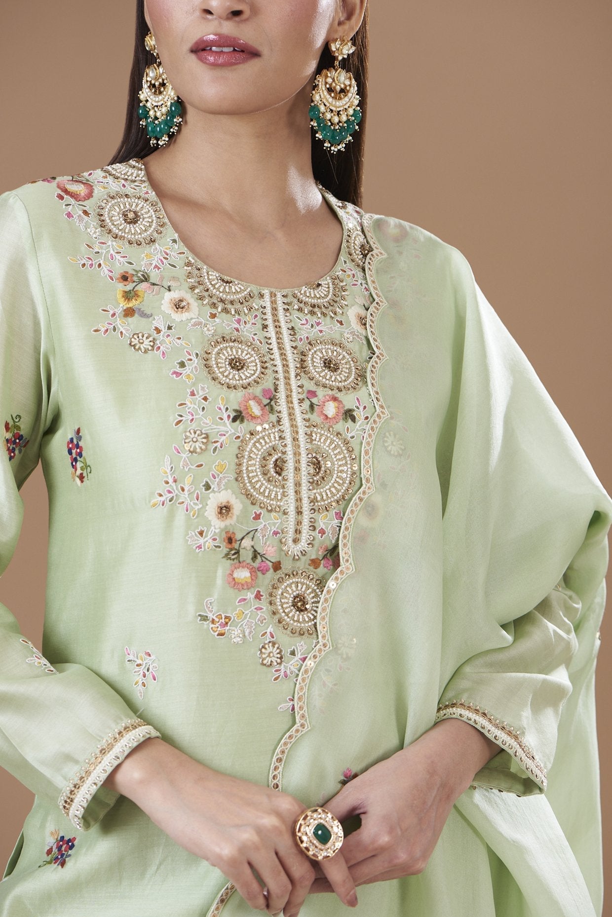 Green Chanderi Kurta Set