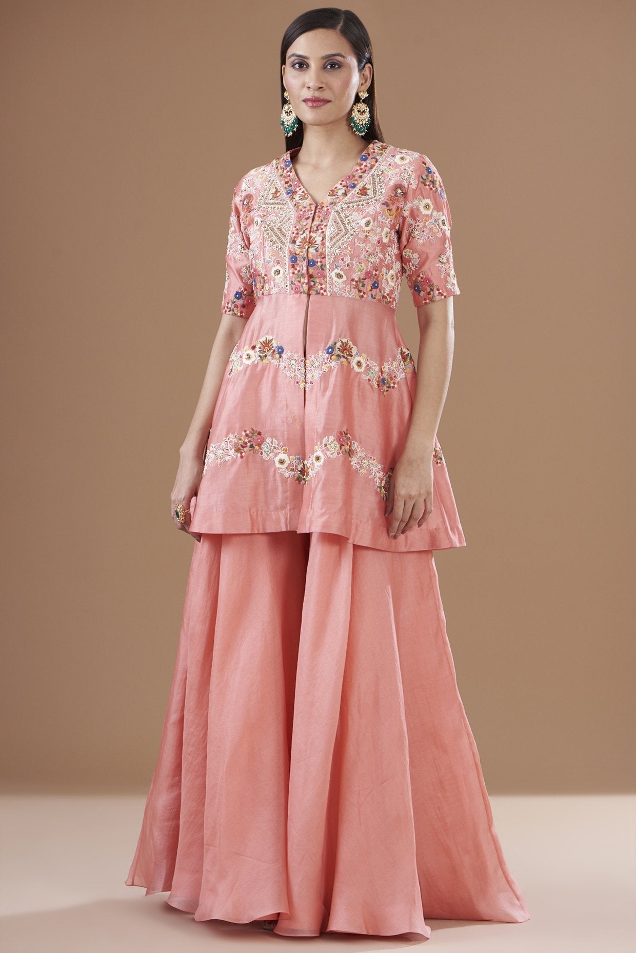 Peach Organza Sharara Set