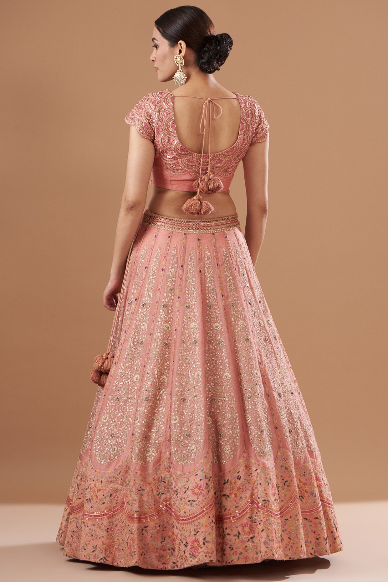 Peach Organza Embroidered Lehenga Set