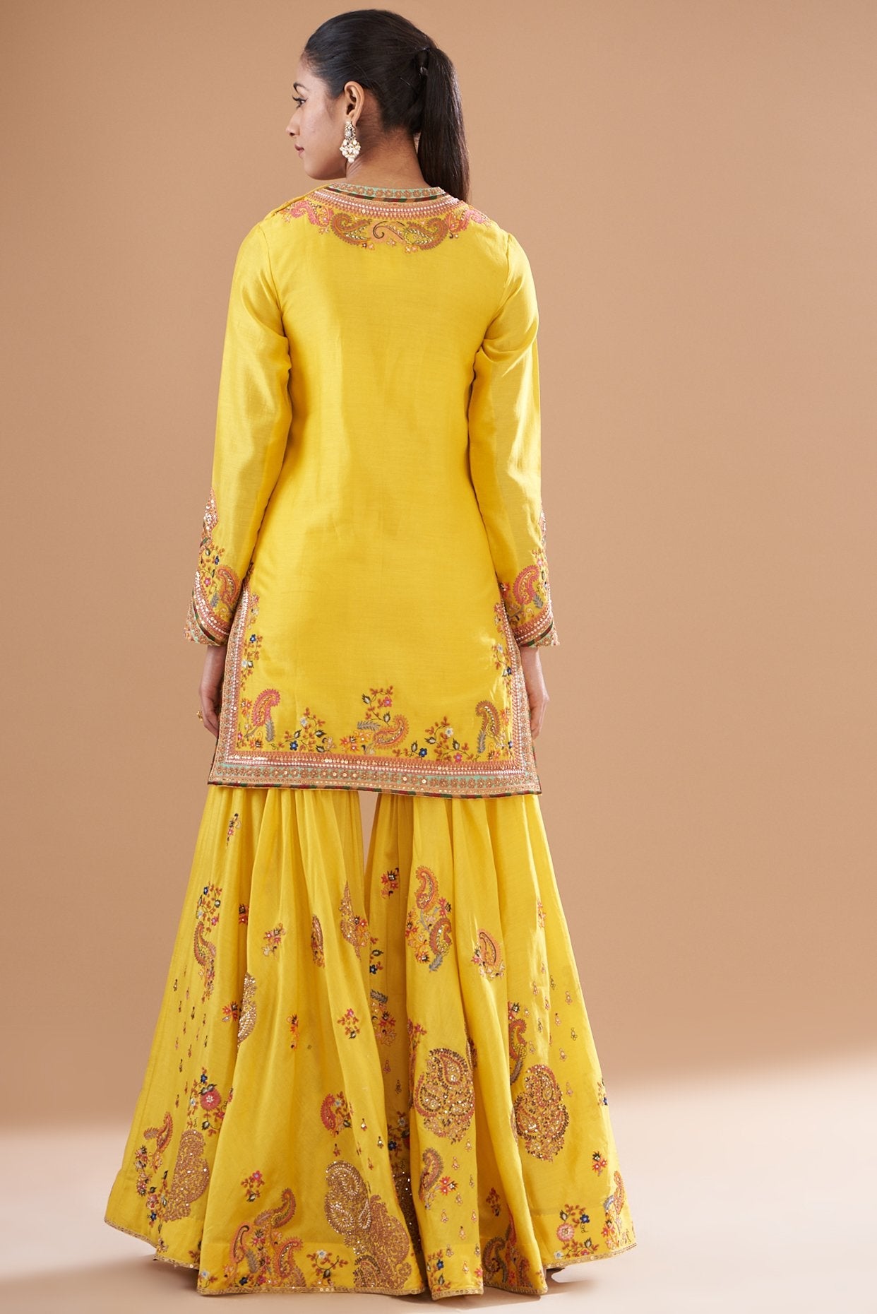 Yellow Chanderi Embroidered Sharara Set