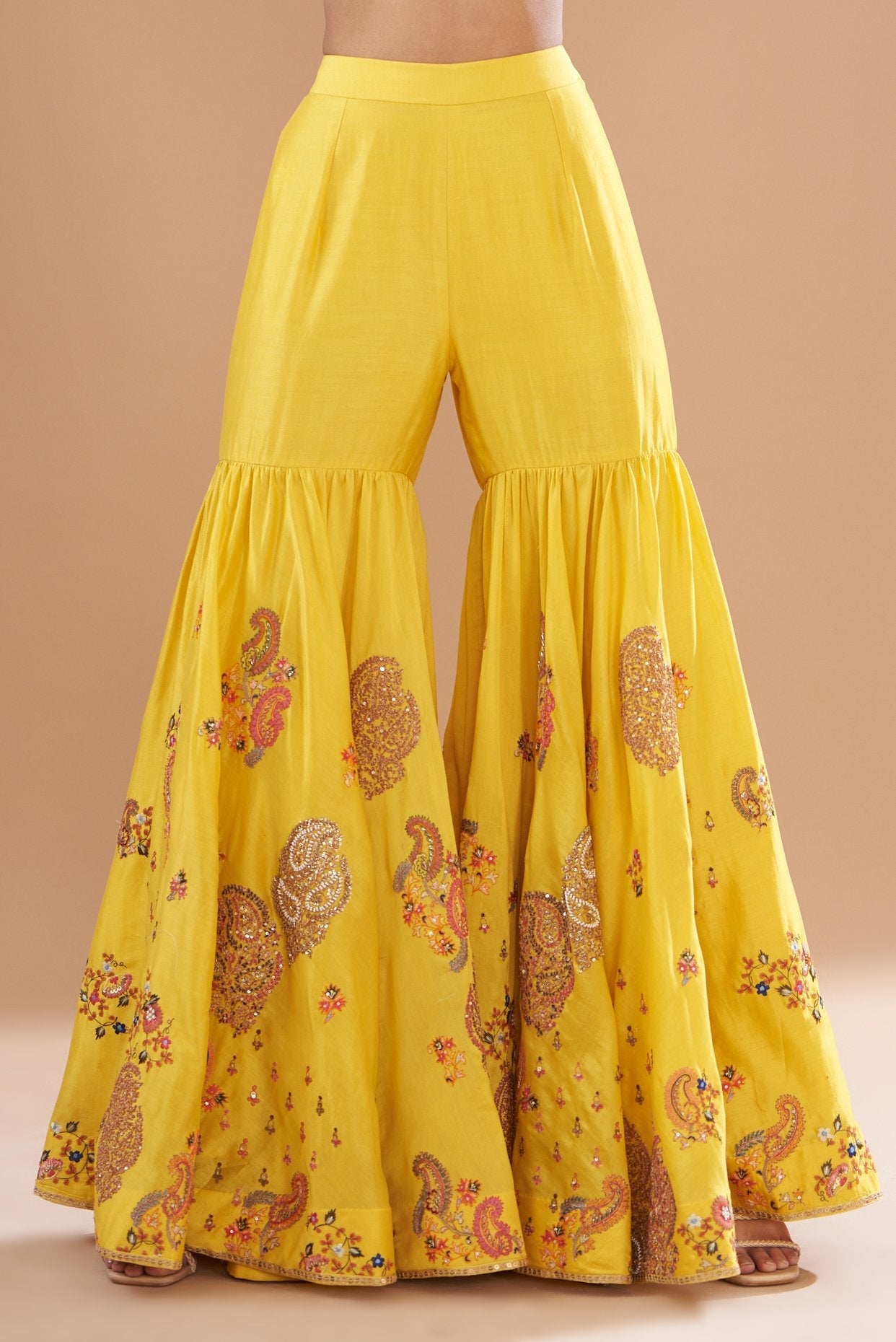 Yellow Chanderi Embroidered Sharara Set