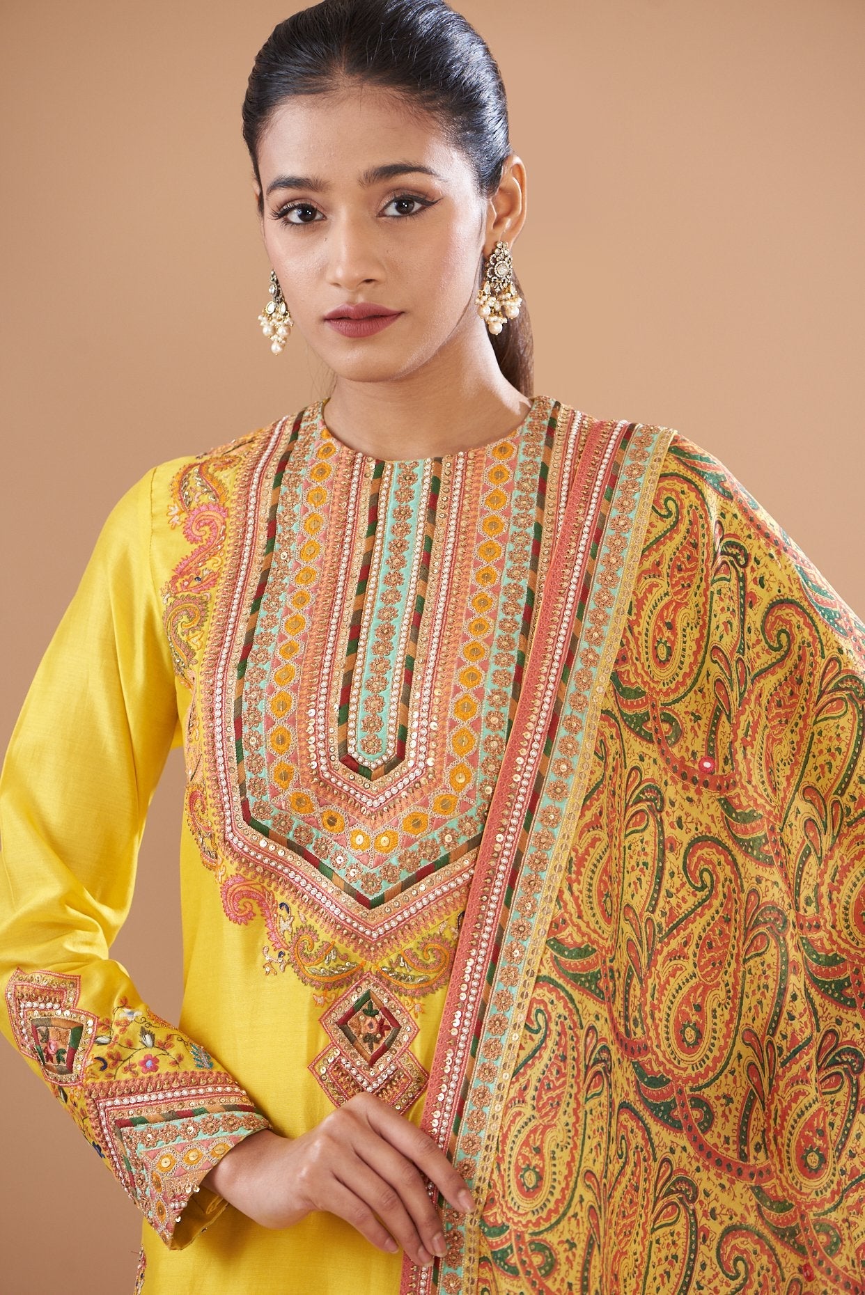 Yellow Chanderi Embroidered Sharara Set