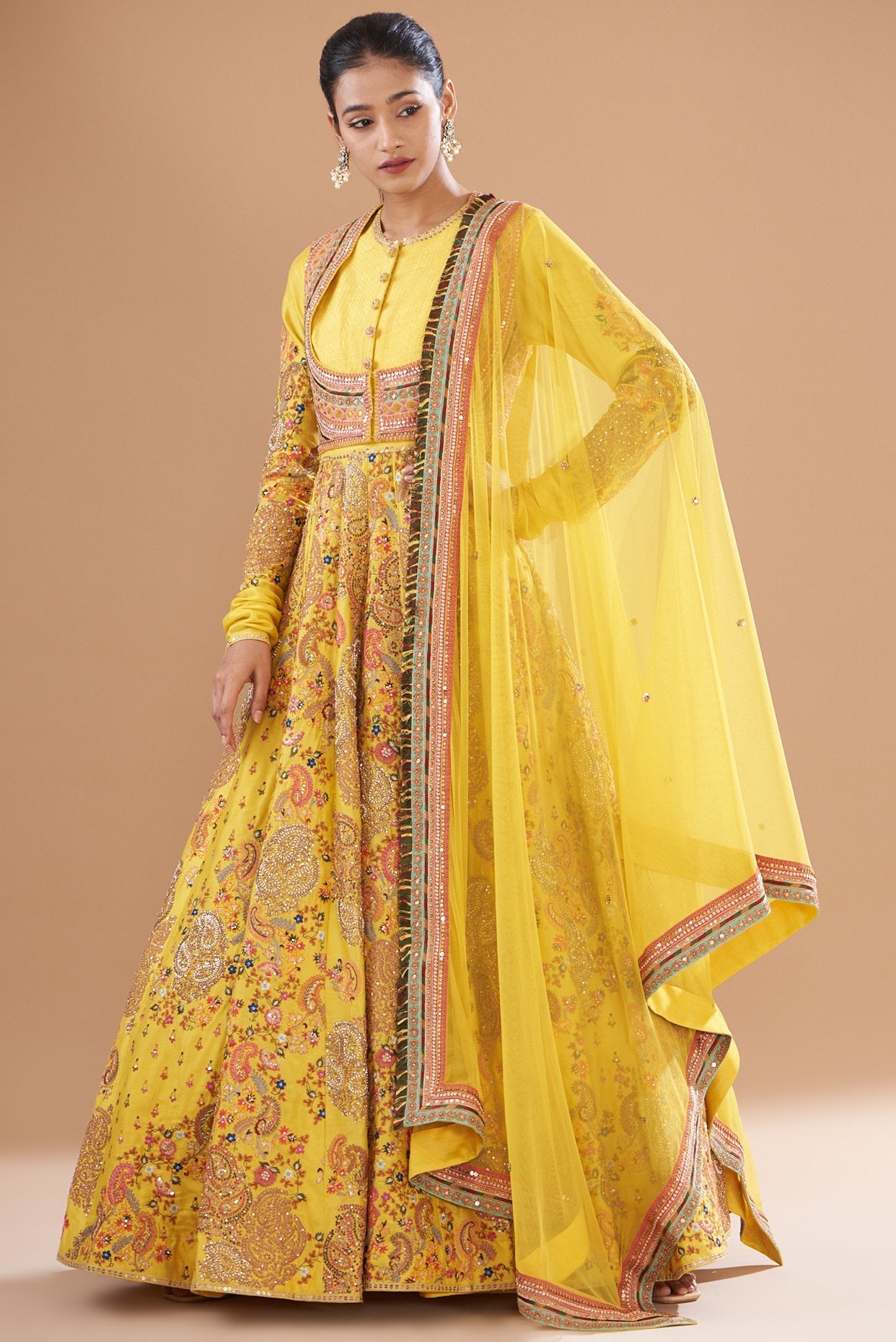 Yellow Chanderi Anarkali Set