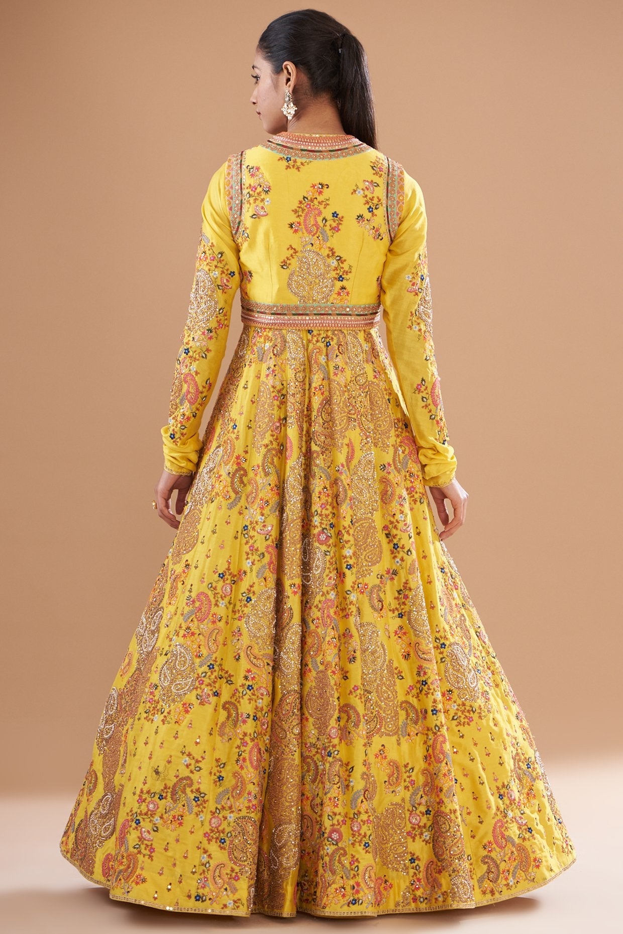 Yellow Chanderi Anarkali Set