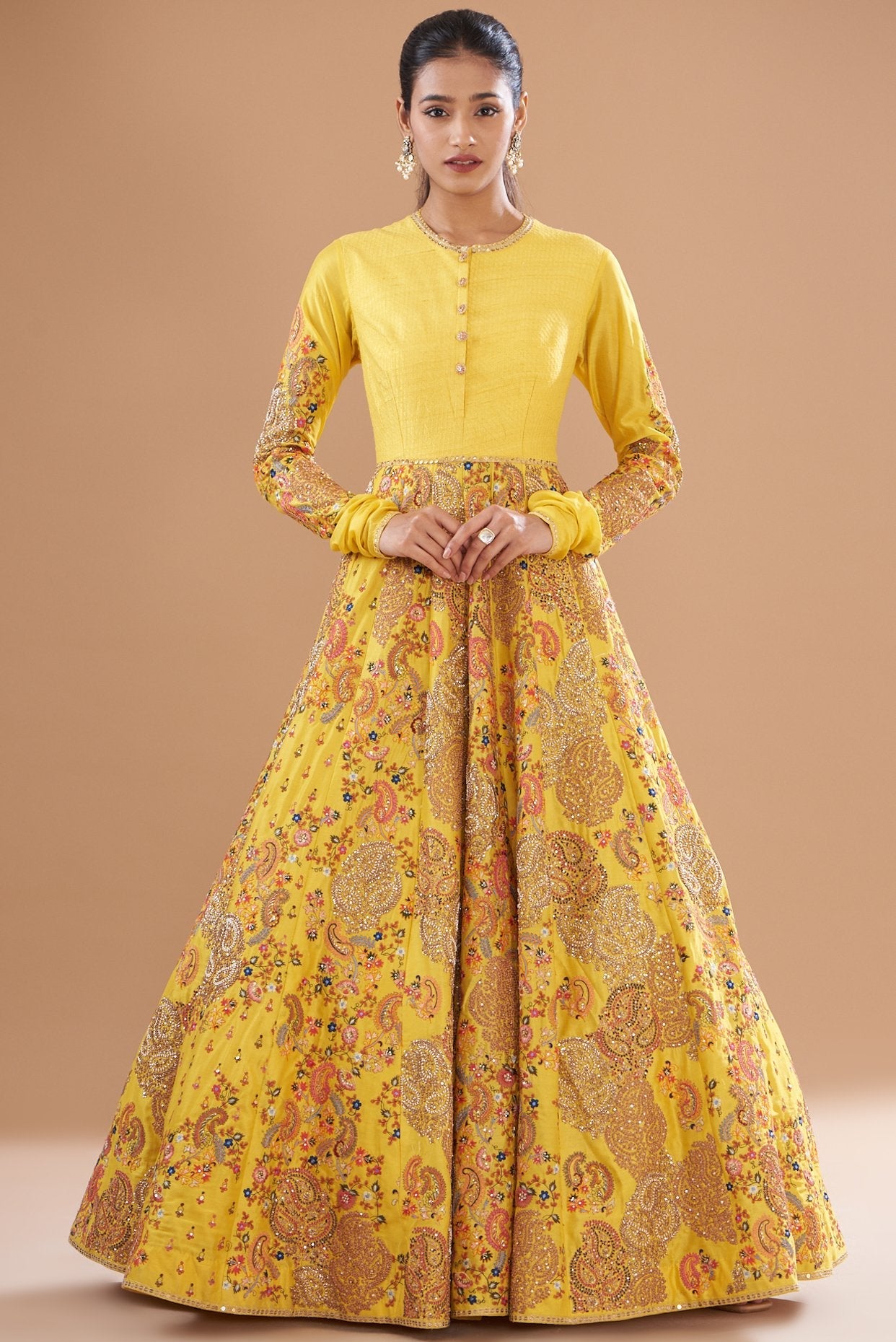 Yellow Chanderi Anarkali Set