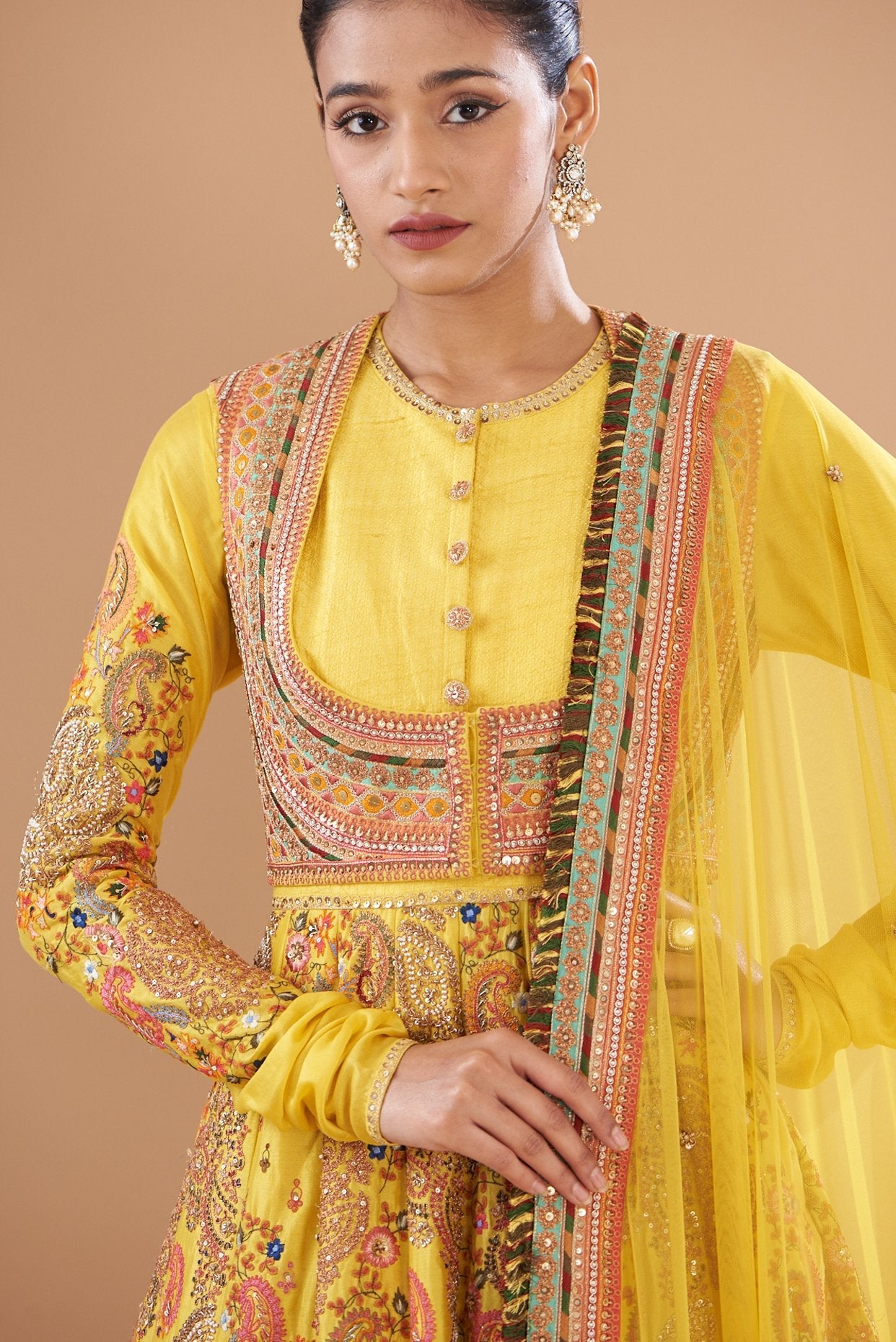 Yellow Chanderi Anarkali Set