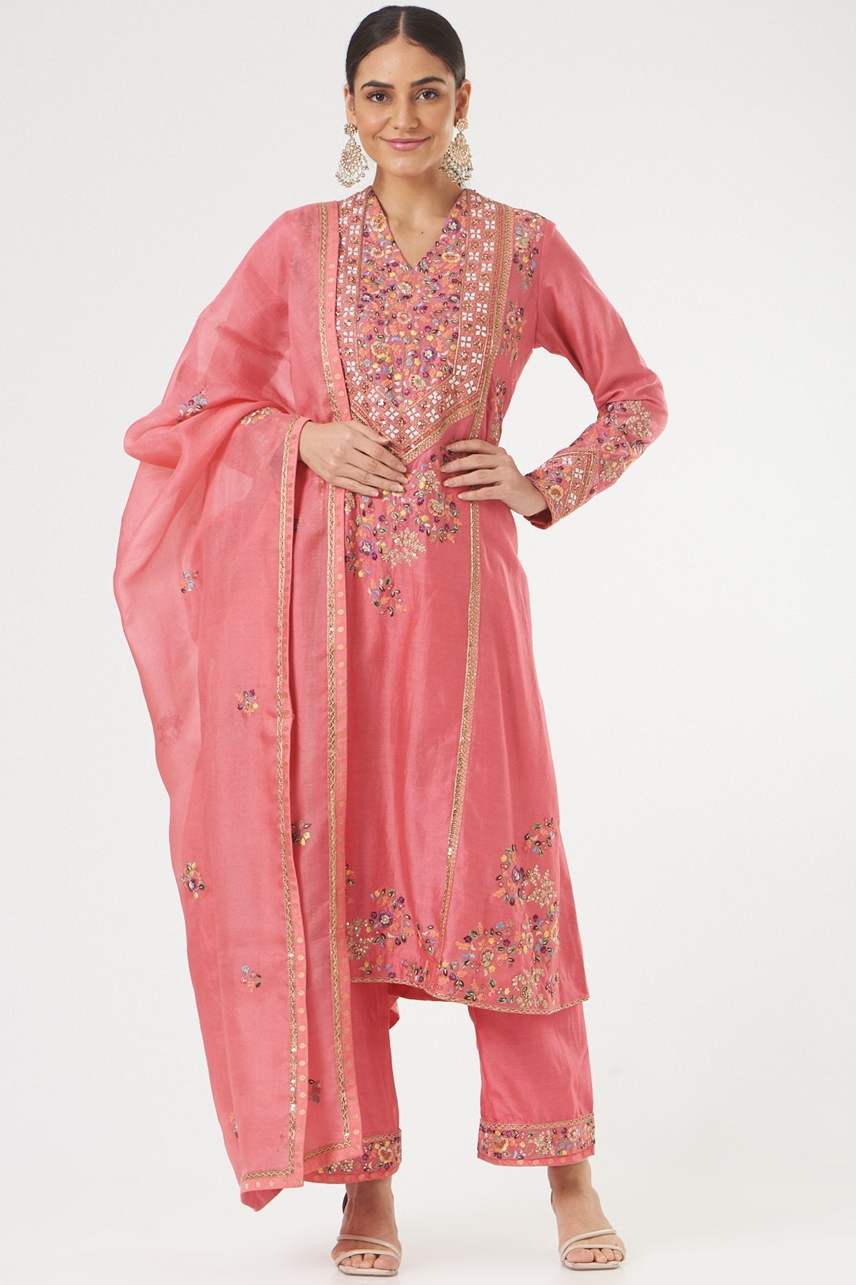 Pink Chanderi Kurta Set