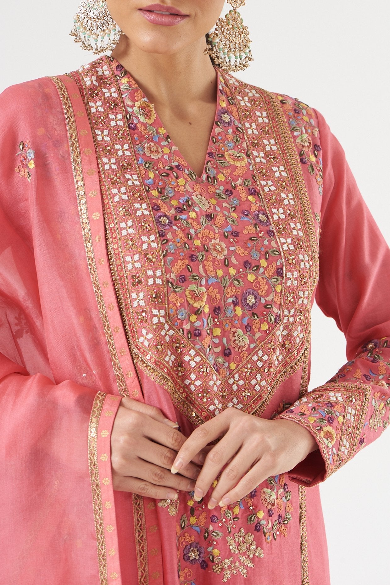 Pink Chanderi Kurta Set