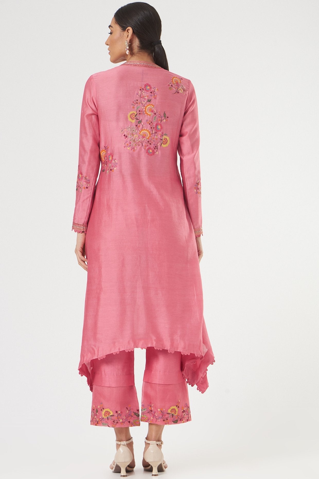 Pink Chanderi Asymmetrical Kurta Set