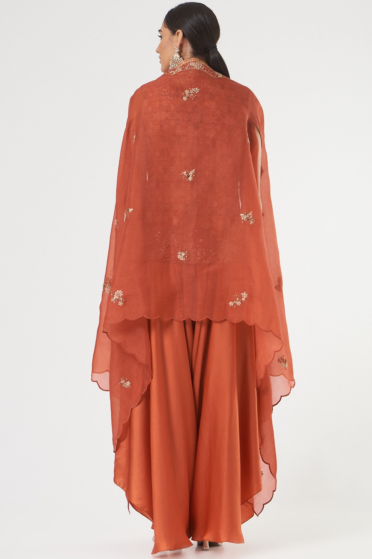 Red Chanderi Satin Short Jacket Set