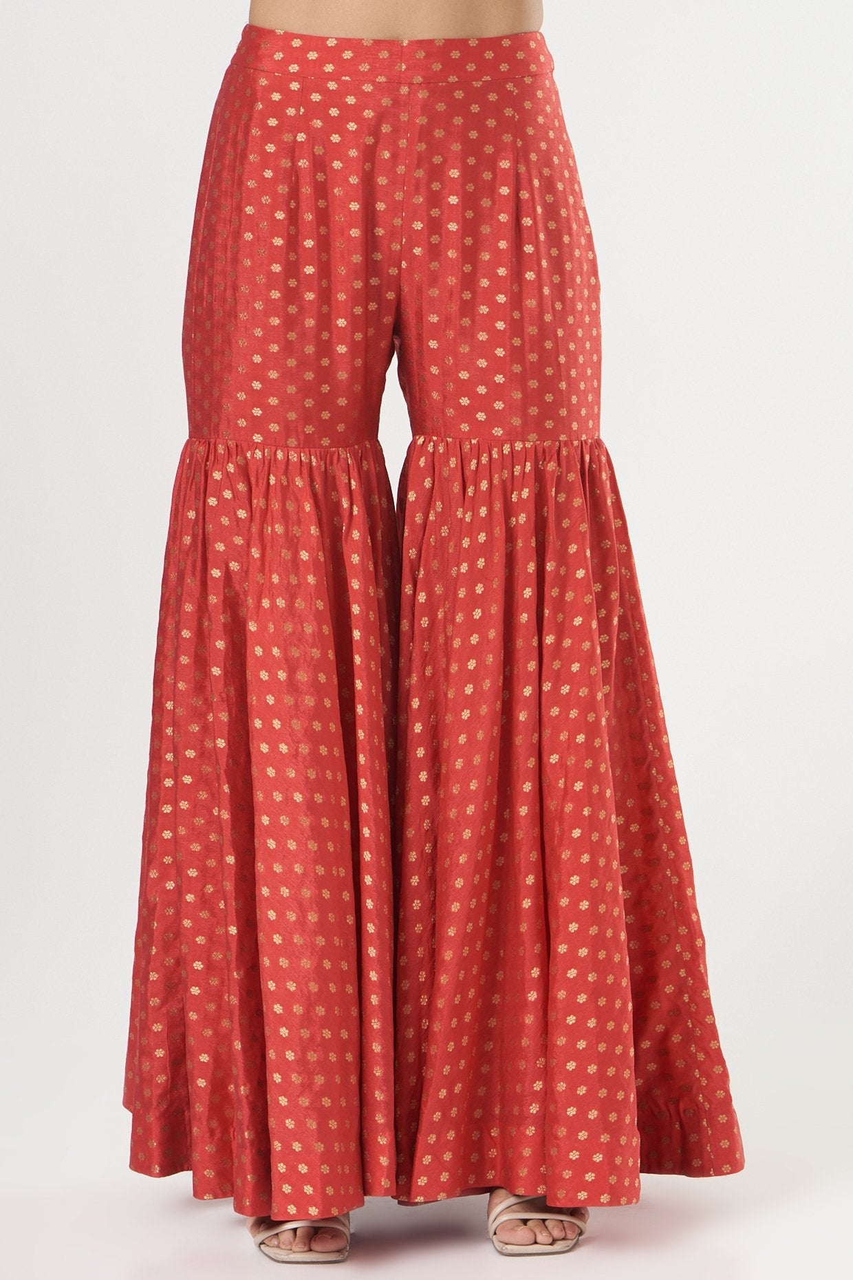 Tomato Red Brocade Sharara Set