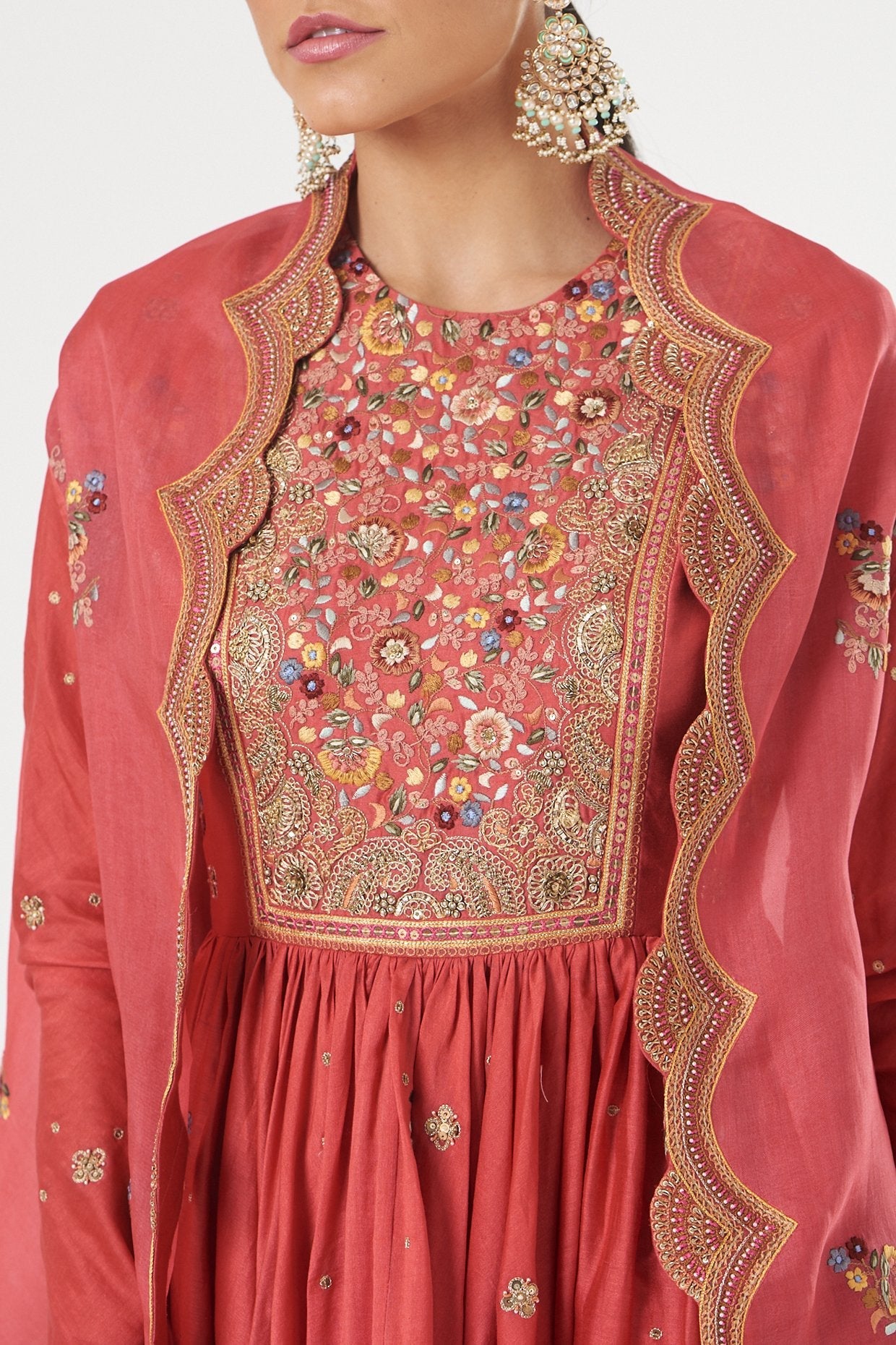 Tomato Red Brocade Sharara Set