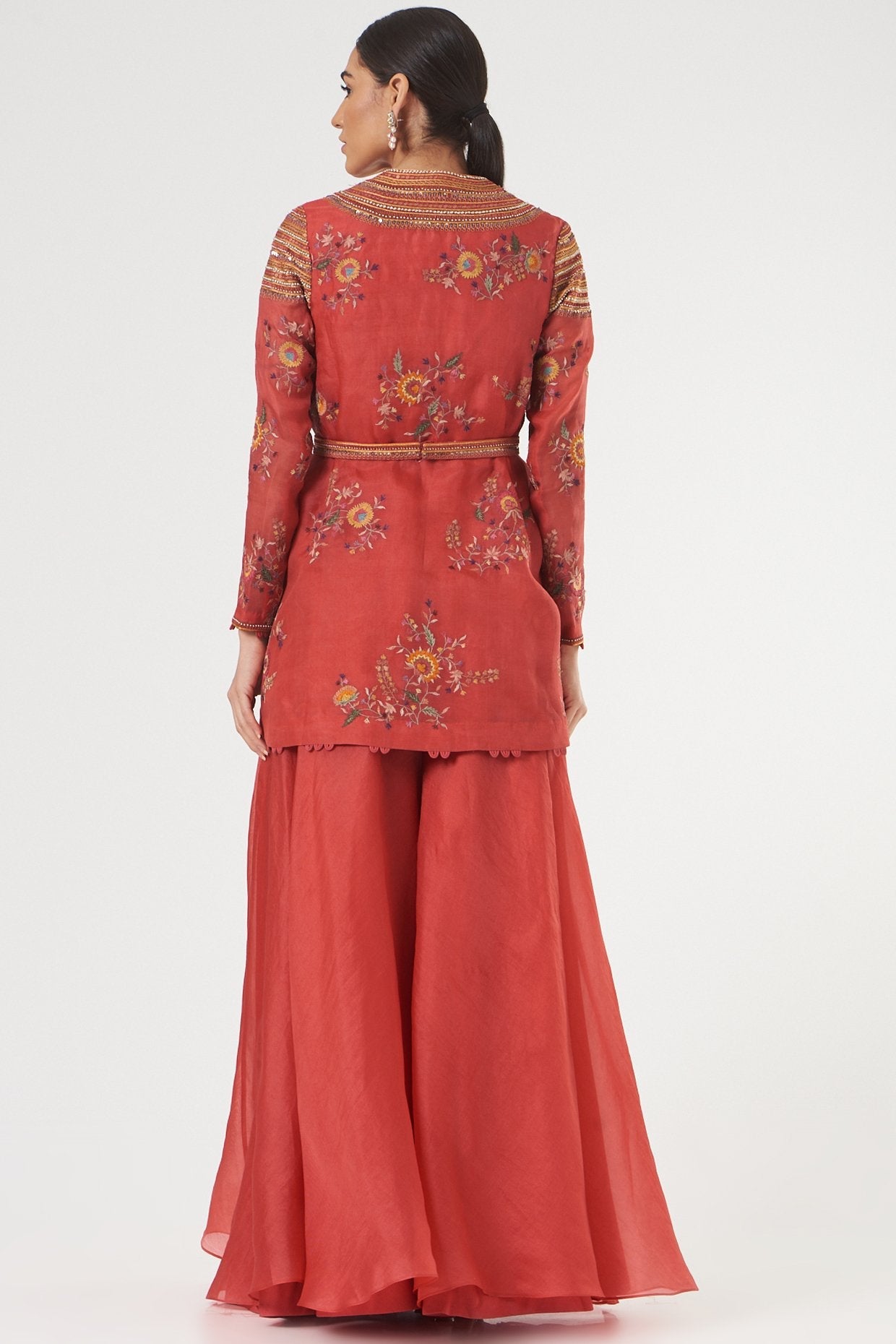 Tomato Red Organza Sharara Set