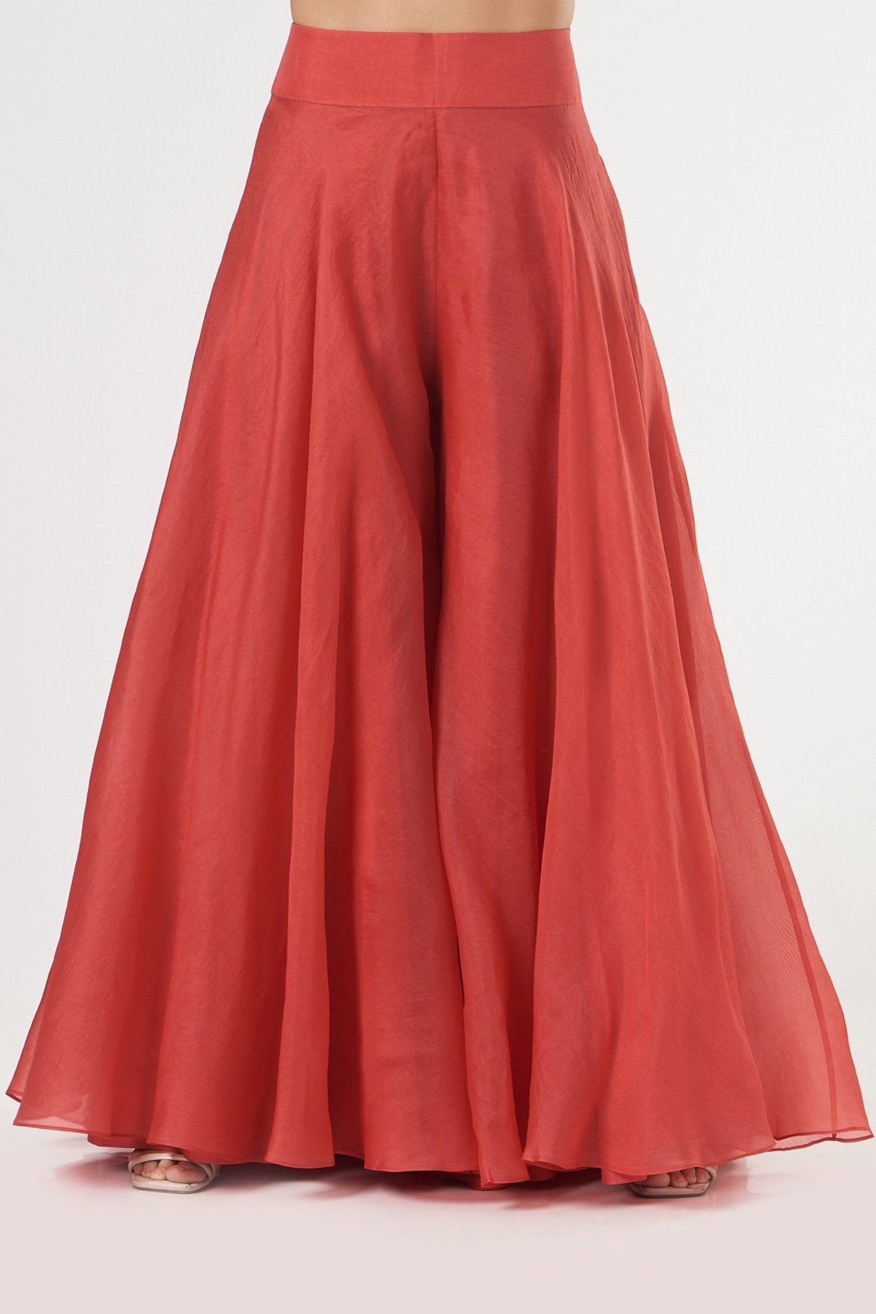 Tomato Red Organza Sharara Set