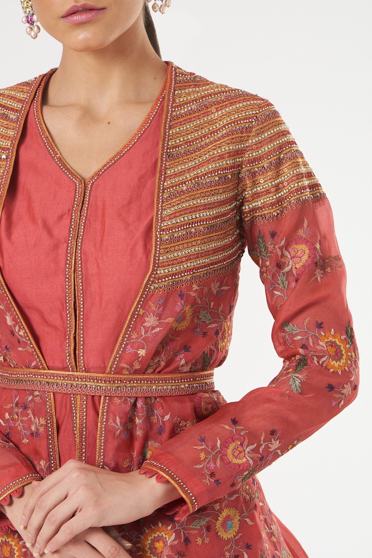 Tomato Red Organza Sharara Set