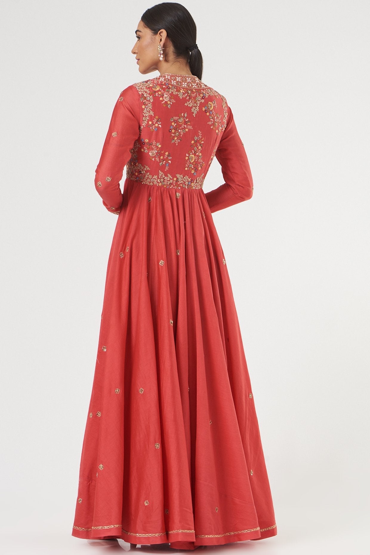 Tomato Red Chanderi Anarkali Set