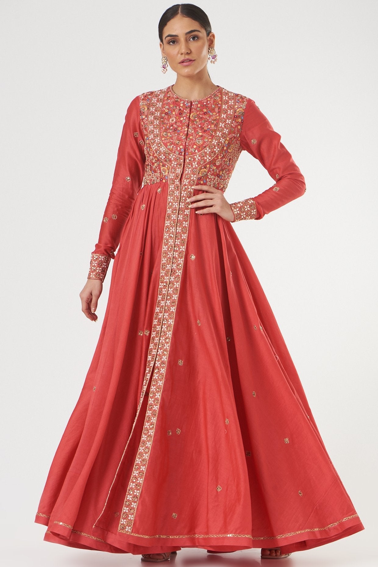 Tomato Red Chanderi Anarkali Set