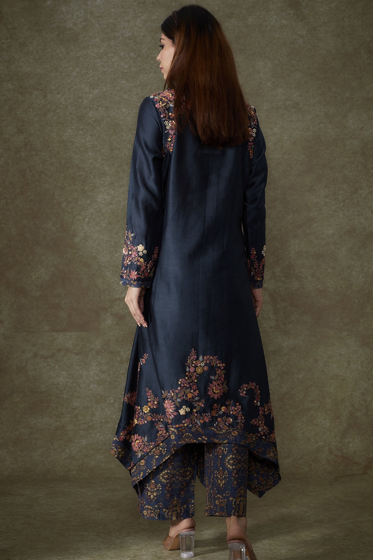 Midnight Blue Chanderi Embroidered Kurta Set