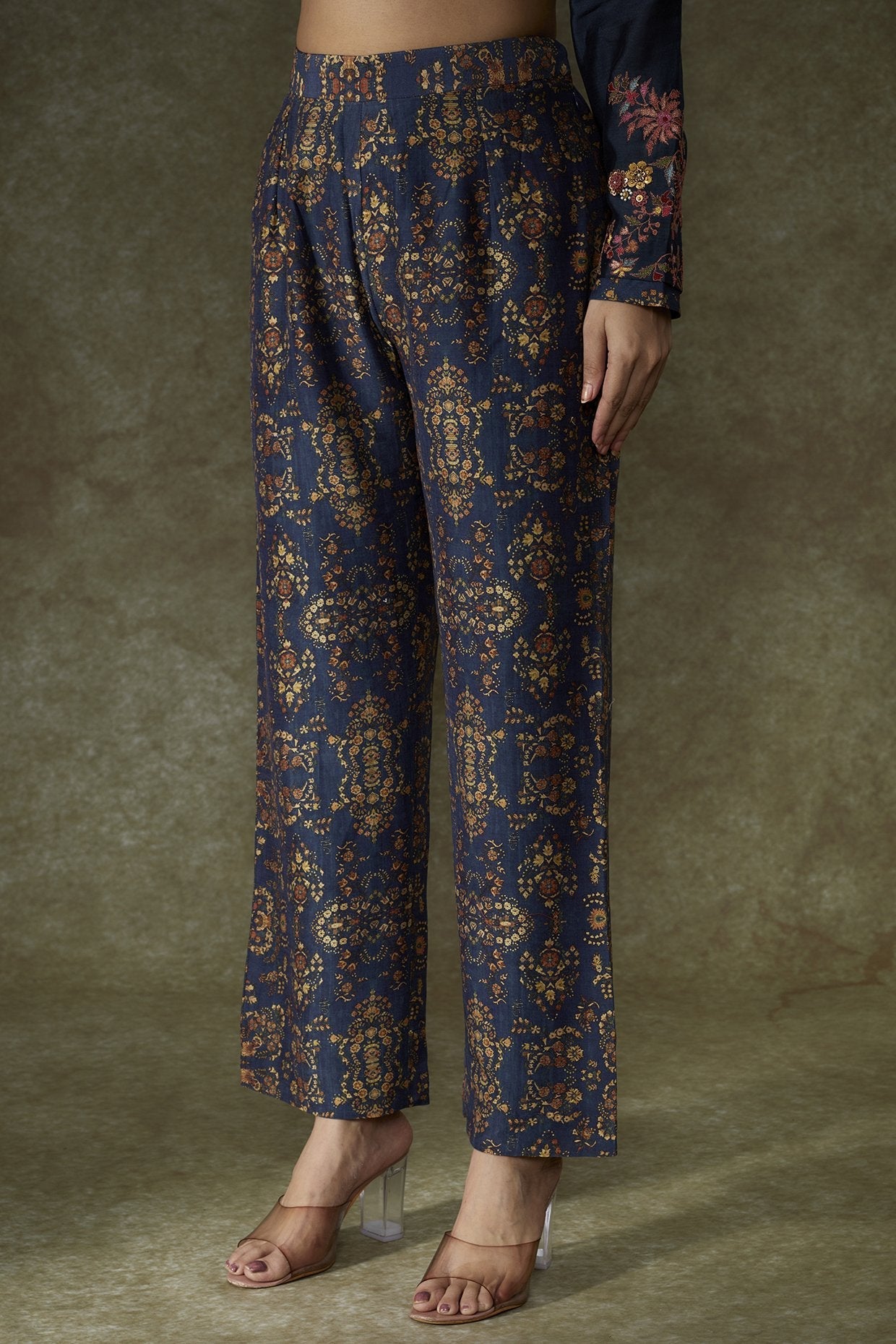 Midnight Blue Chanderi Embroidered Kurta Set