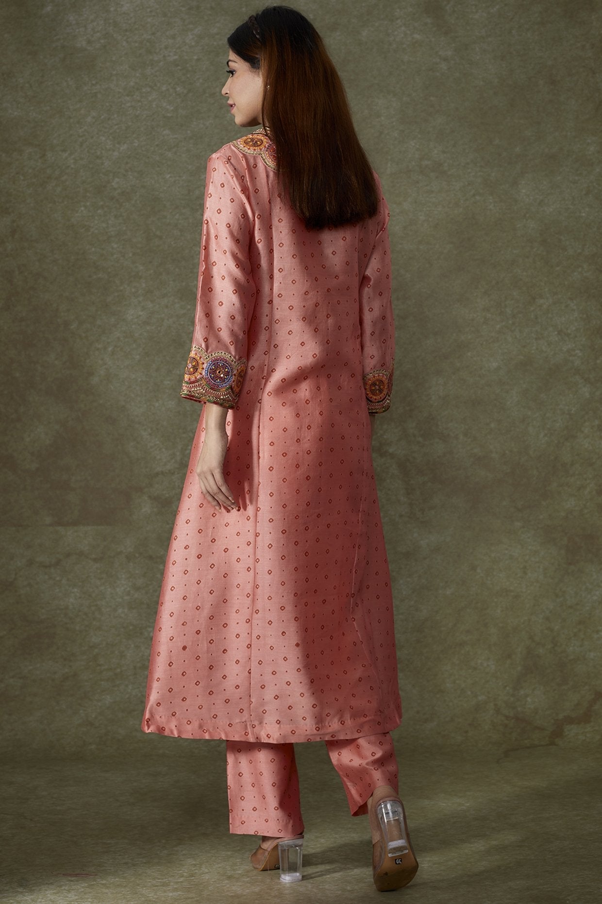 Peach Chanderi Bandhani Printed Kurta Set