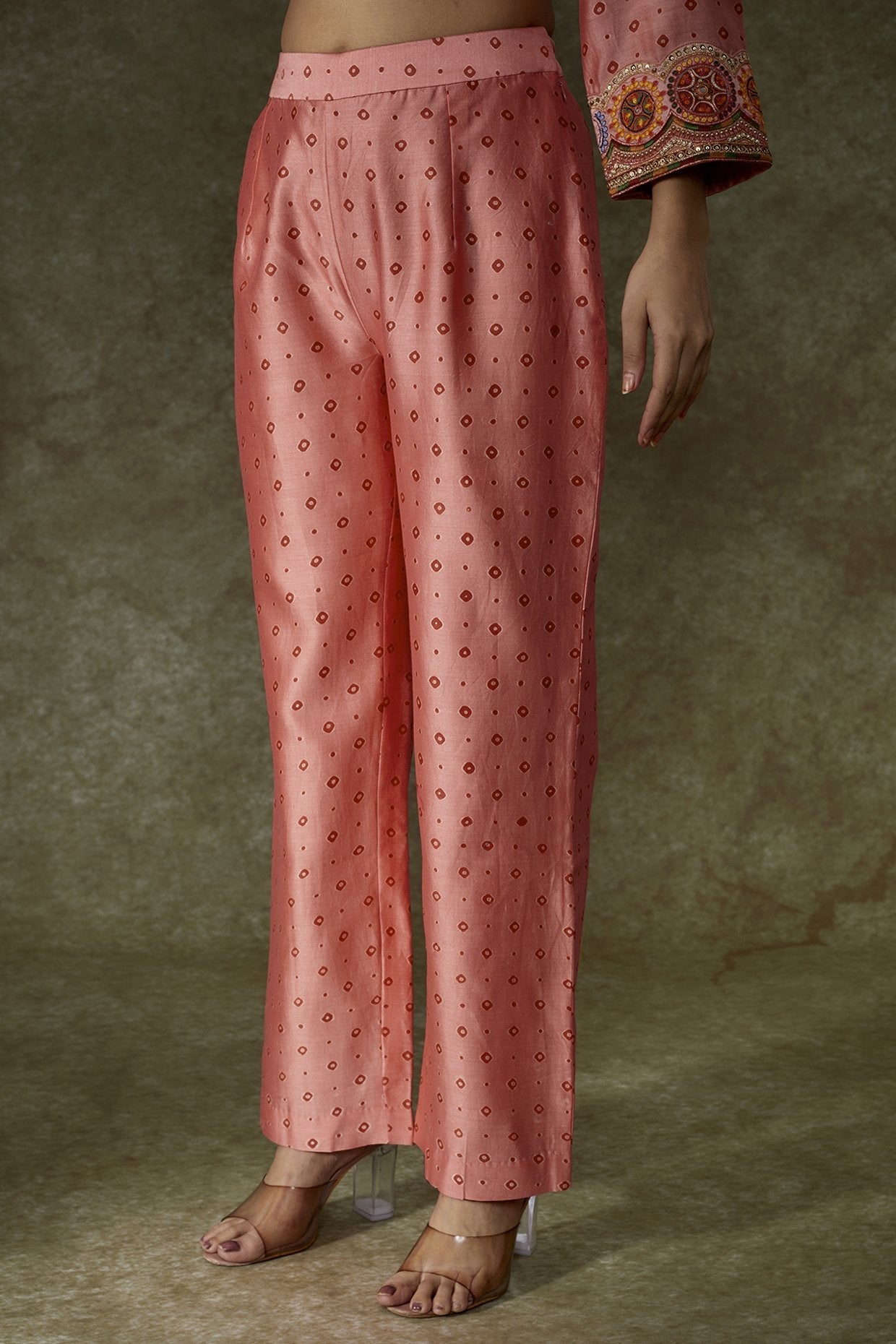 Peach Chanderi Bandhani Printed Kurta Set