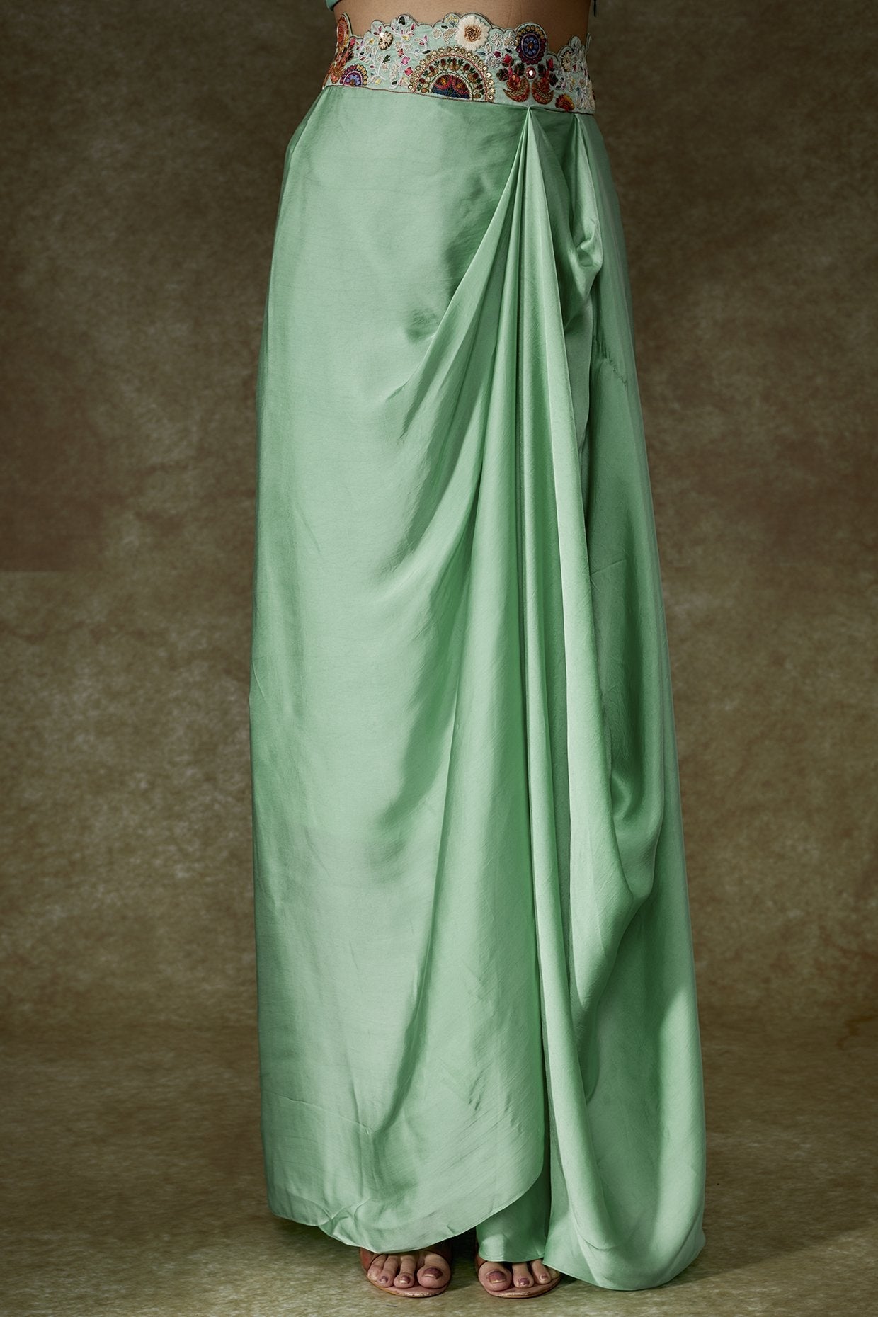 Turquoise Organza Bandhani Printed Cape Set