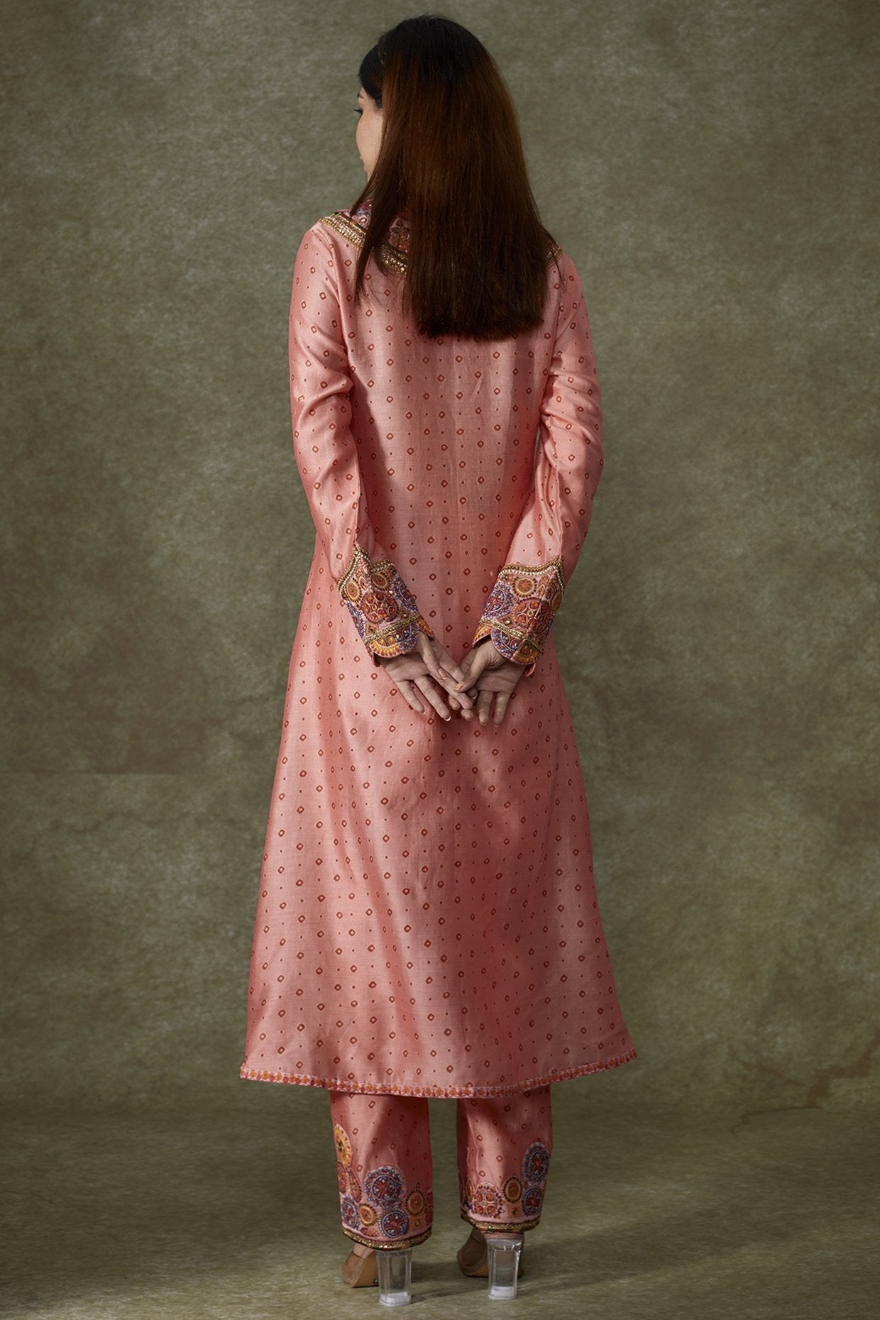 Peach Chanderi Bandhani Printed Kurta Set