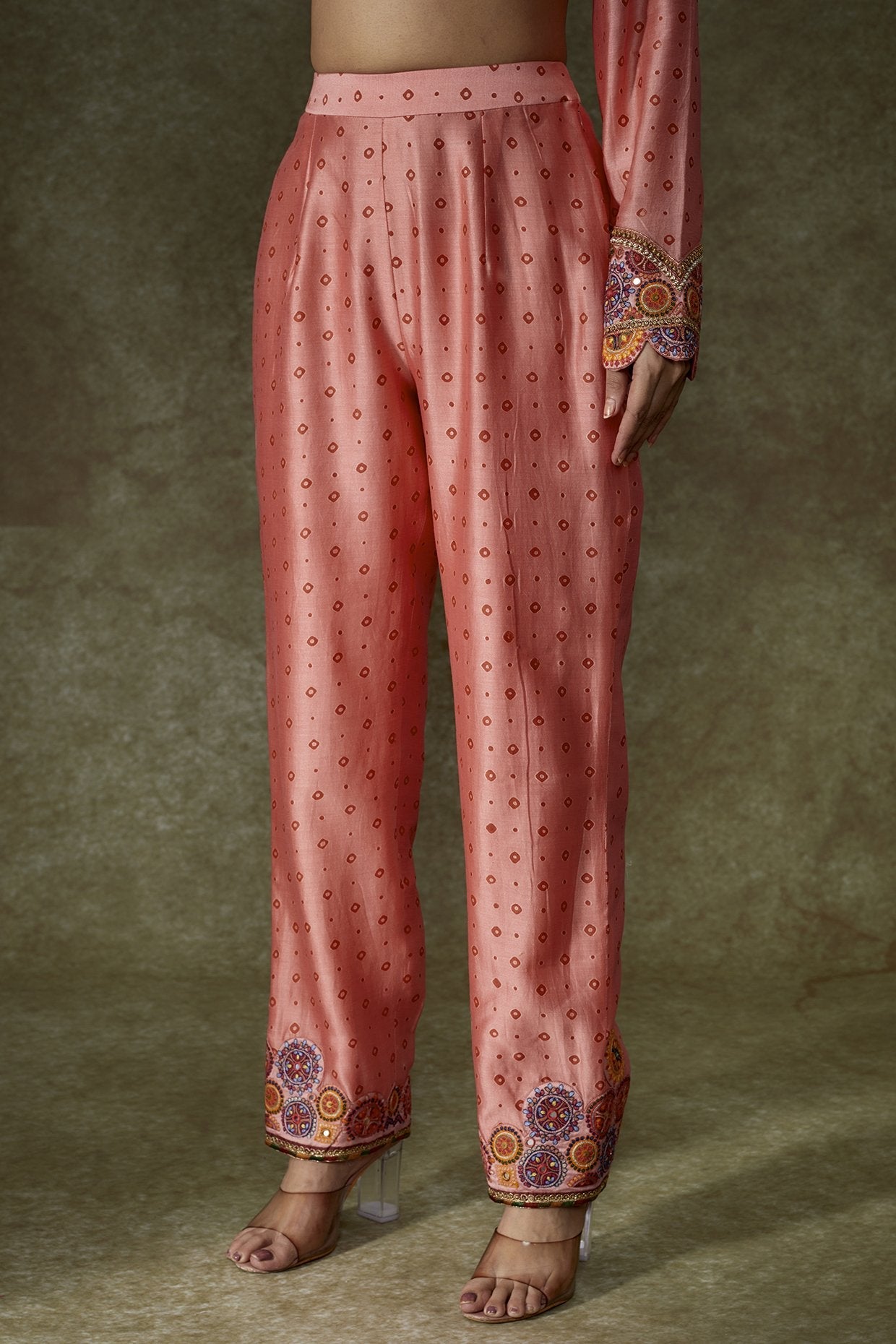 Peach Chanderi Bandhani Printed Kurta Set