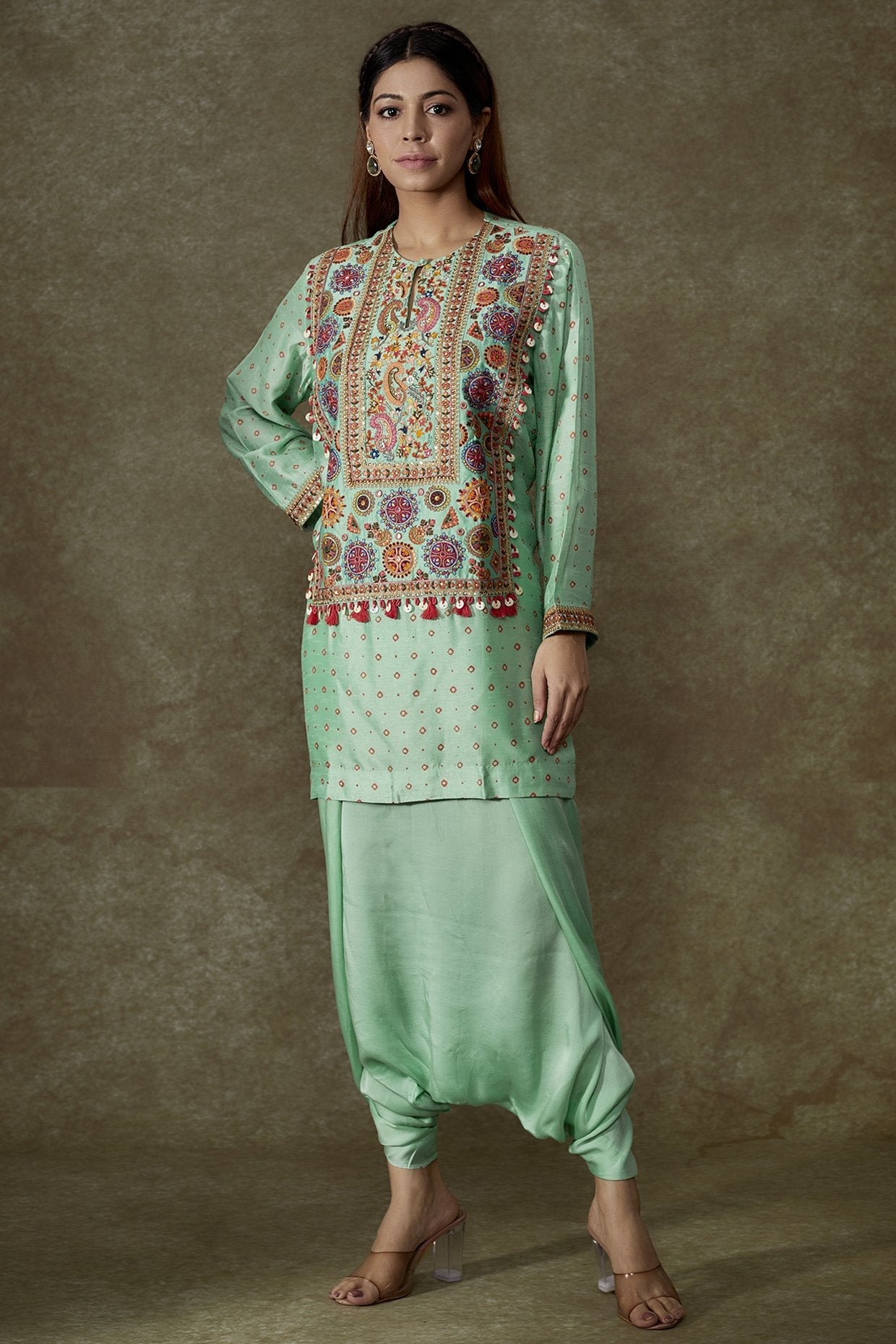 Turquoise Bemberg Silk Bandhani Printed Kurta Set