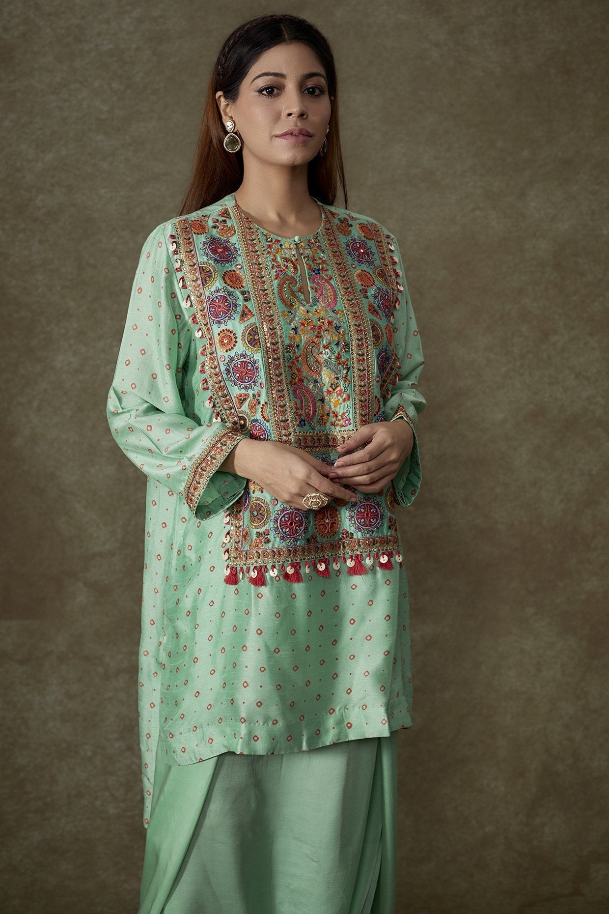 Turquoise Bemberg Silk Bandhani Printed Kurta Set