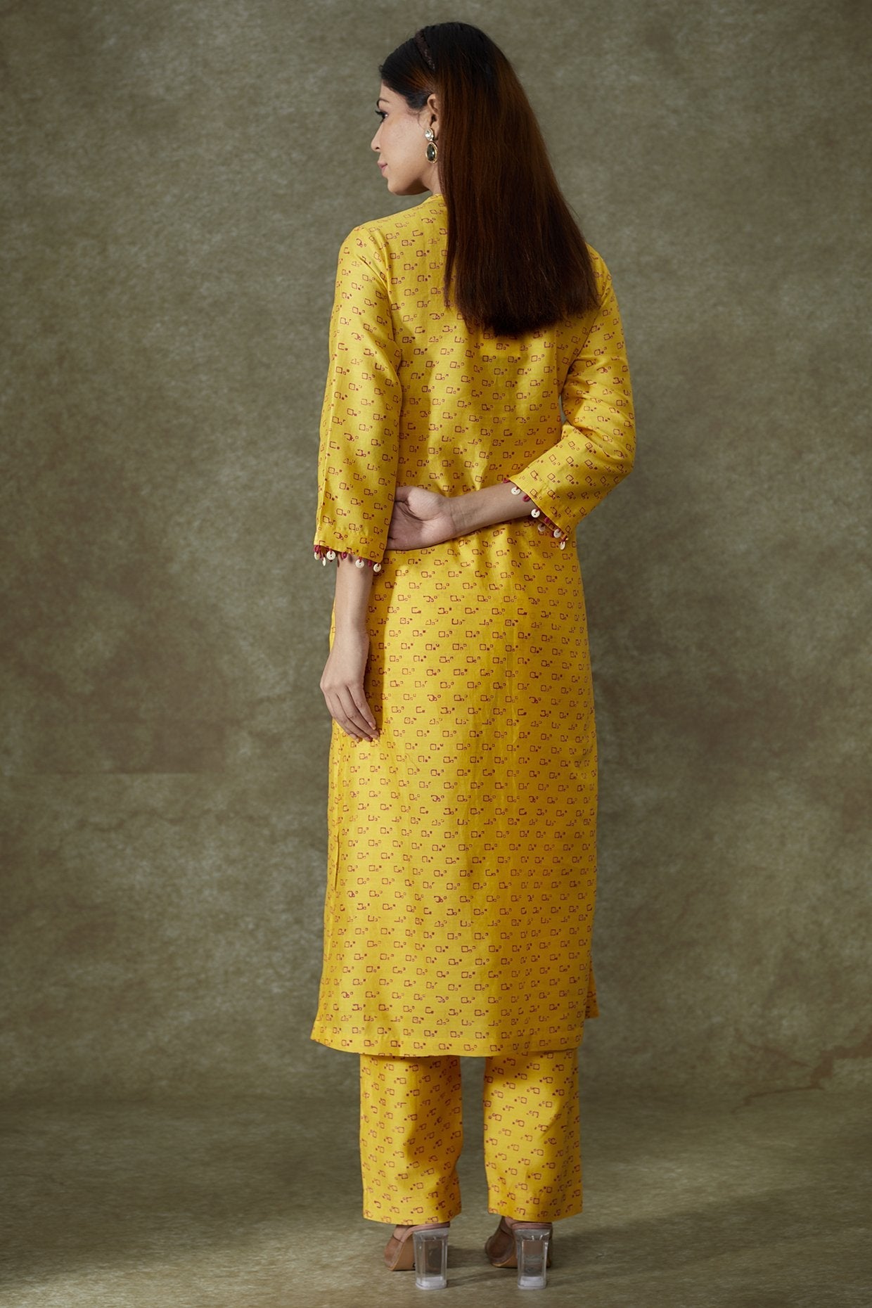 Yellow Chanderi Bandhani Printed Kurta Set
