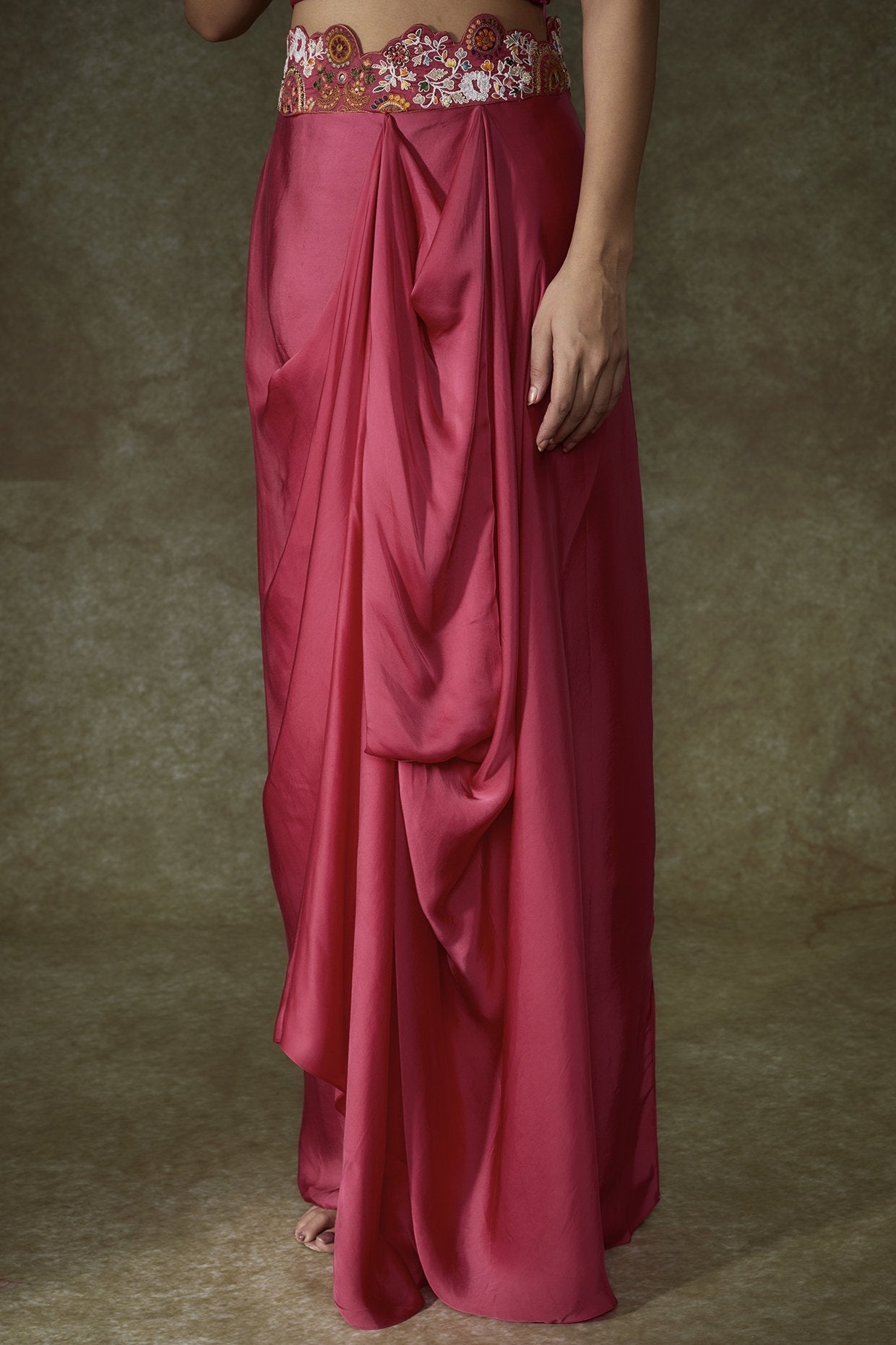 Pink Organza Bandhani Printed Cape Set