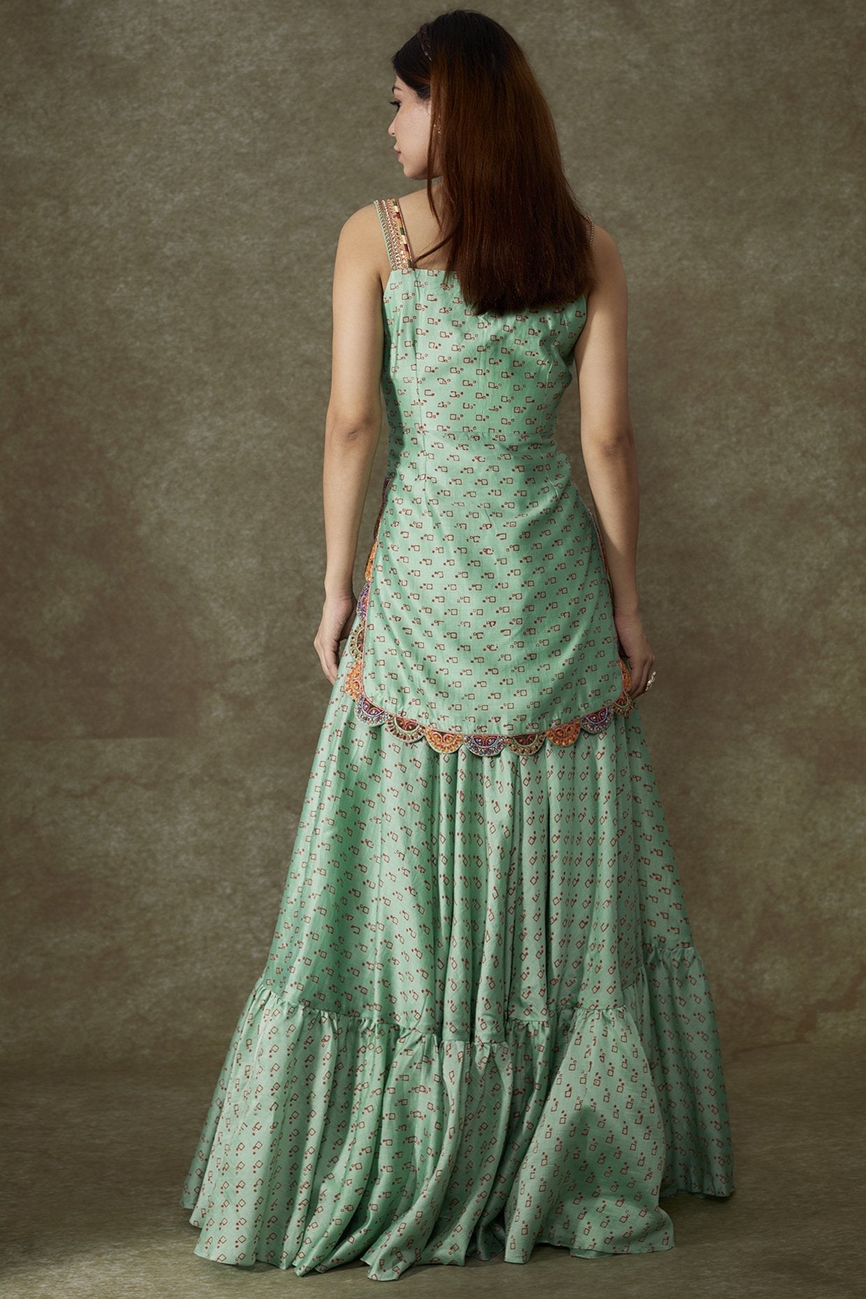 Turquoise Chanderi Bandhani Printed Sharara Set