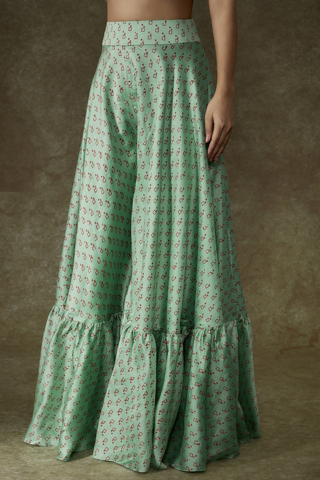 Turquoise Chanderi Bandhani Printed Sharara Set