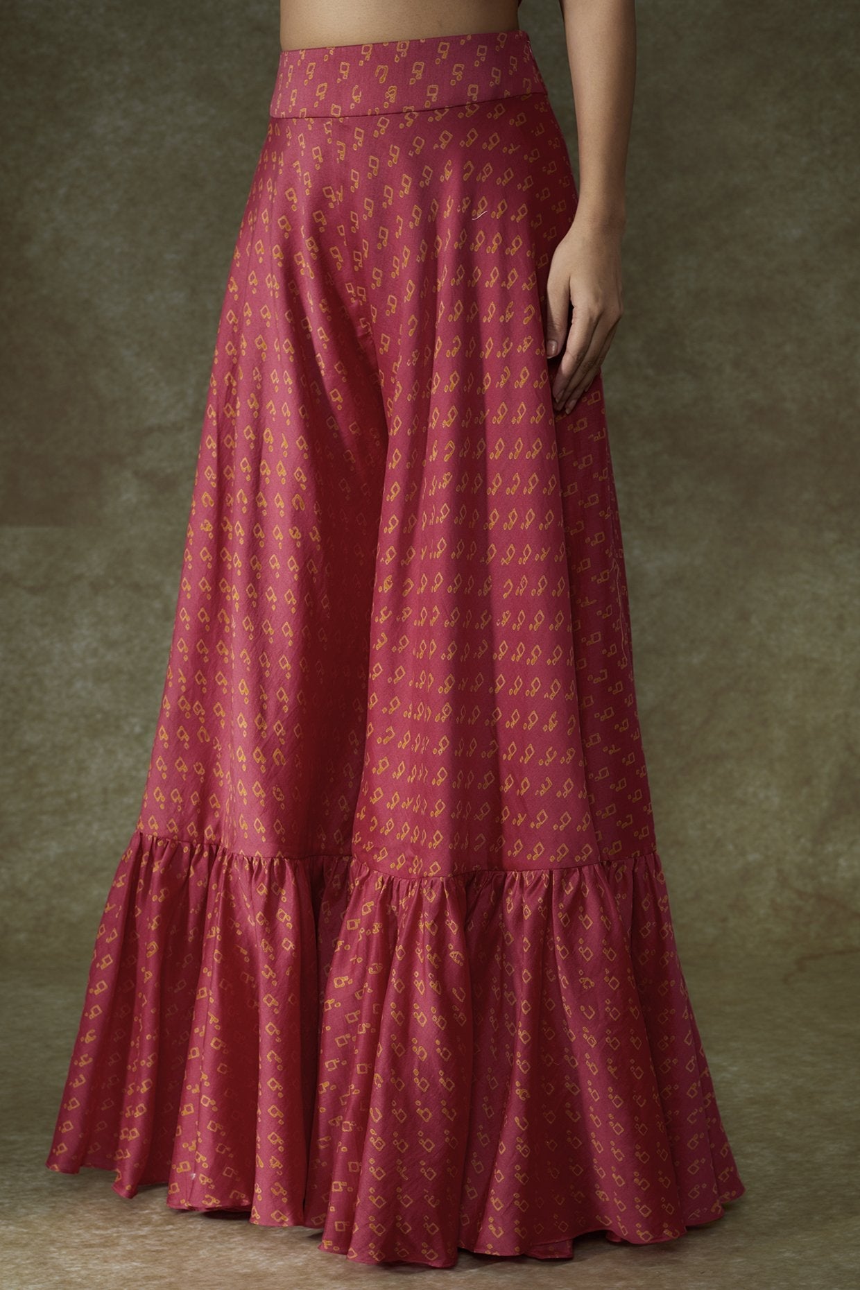 Red Chanderi Bandhani Printed Sharara Set