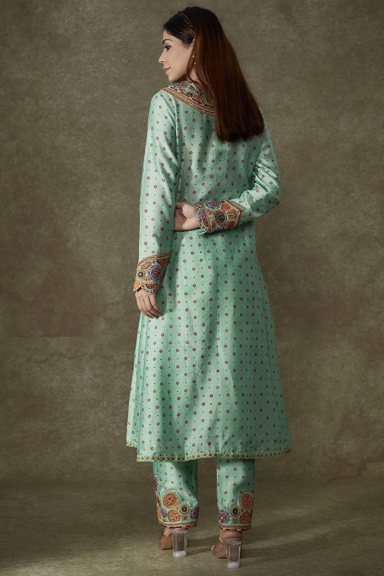 Turquoise Chanderi Bandhani Printed Kurta Set