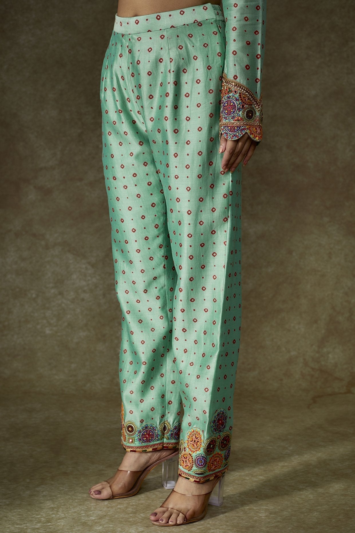 Turquoise Chanderi Bandhani Printed Kurta Set