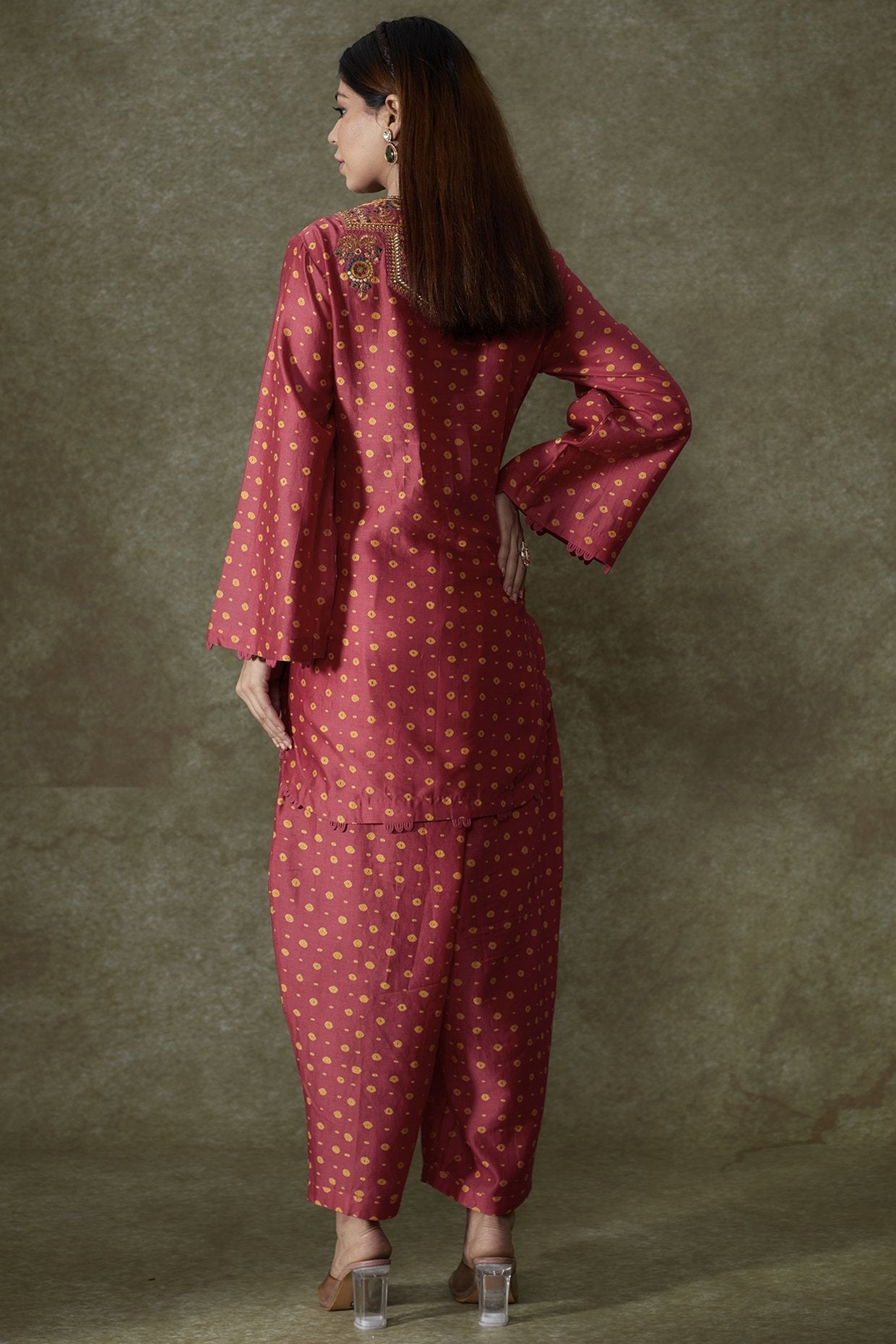 Pink Chanderi Bandhani Printed Kurta Set