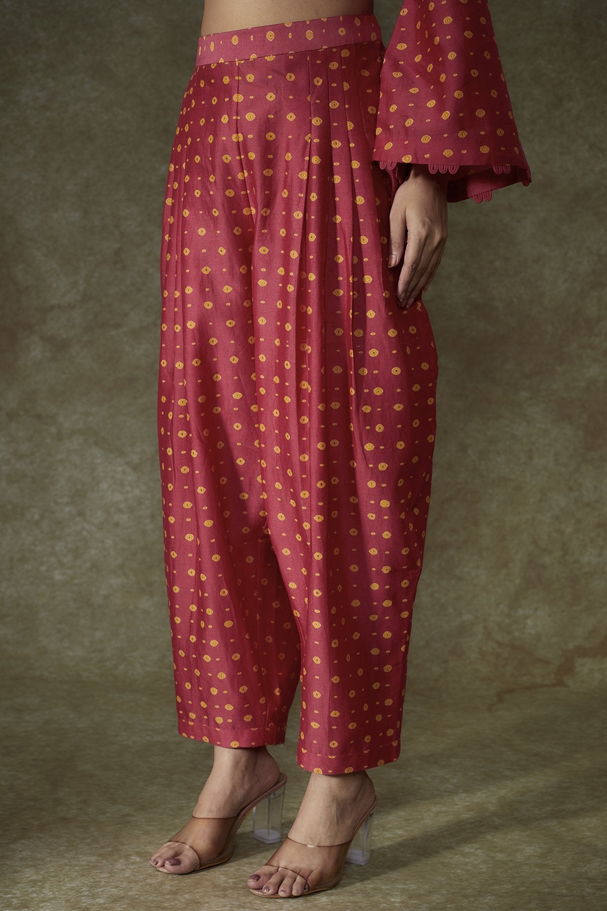 Pink Chanderi Bandhani Printed Kurta Set