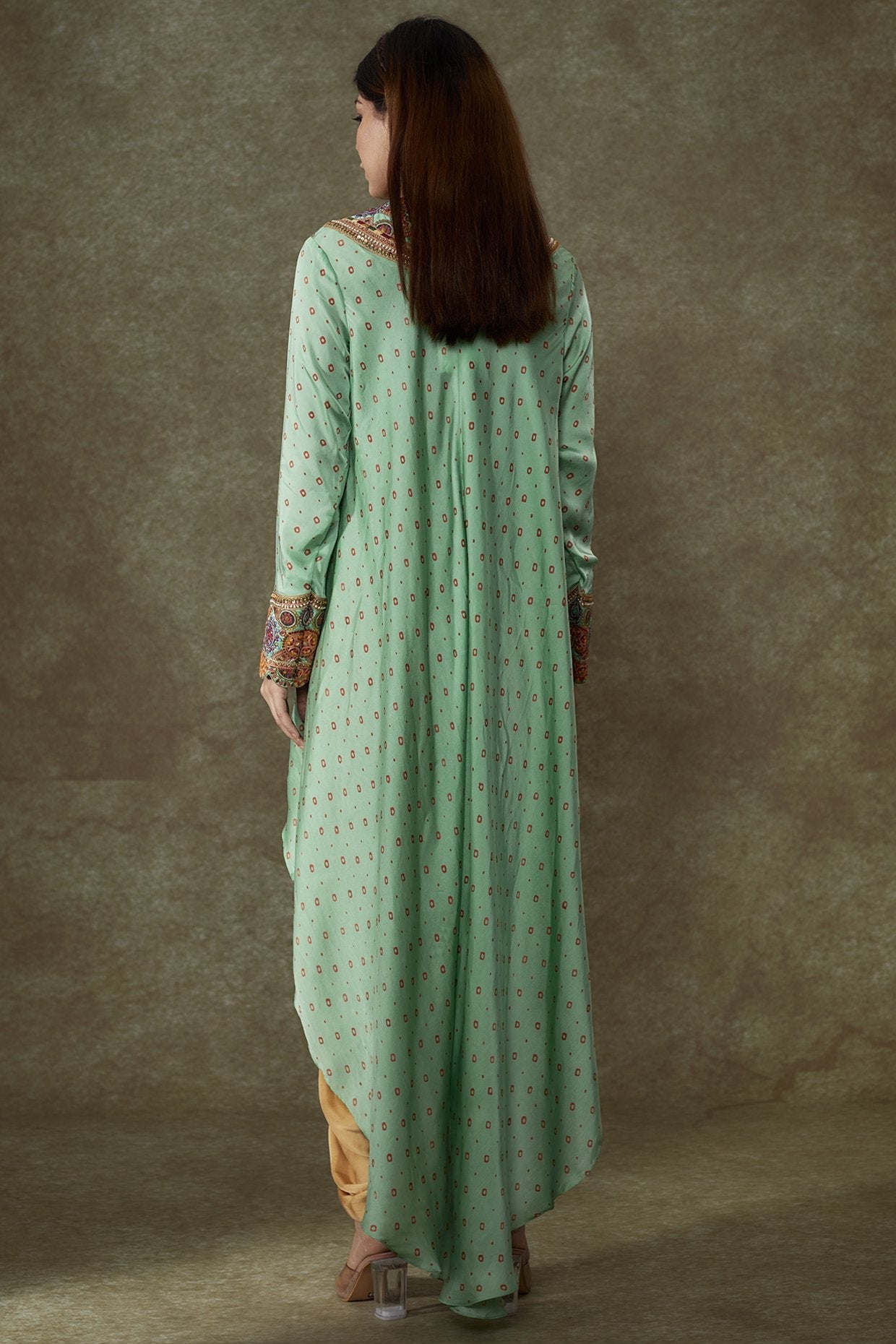 Turquoise Satin Bandhani Printed Jacket Set